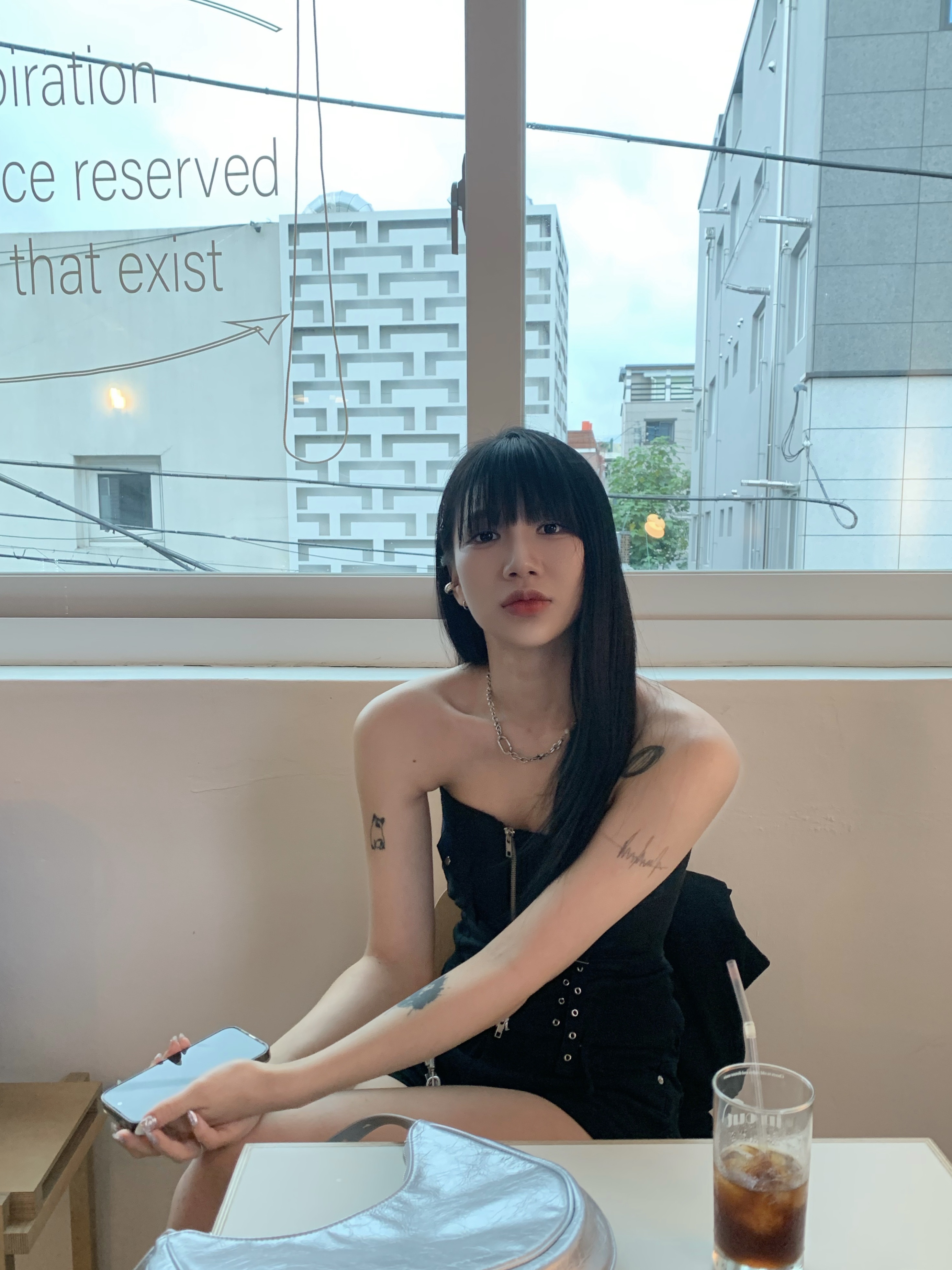 (W) Bohemian Seoul Grunge Biker Bustier Black 착용 스타일 - 2