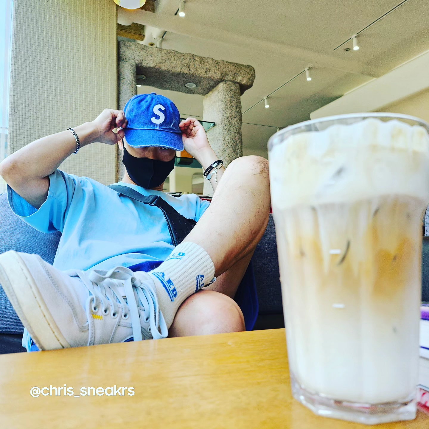 Supreme Pigment Canvas S Logo 6-Panel Navy - 23SS, Stussy Flower Grid Pigment Dyed T-Shirt Sky Blue 착용 스타일 - 3