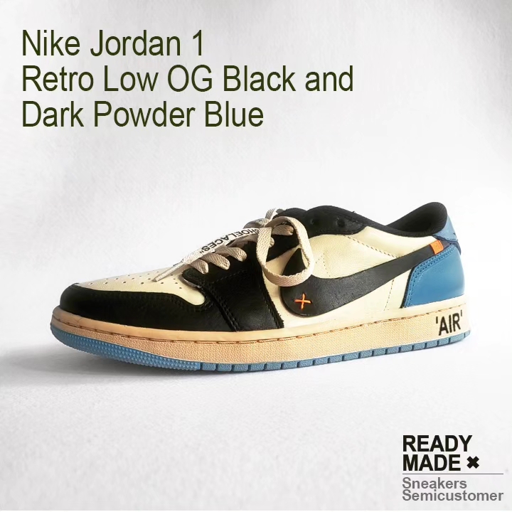 Jordan 1 Retro Low OG Black and Dark Powder Blue 착용 스타일 - 1