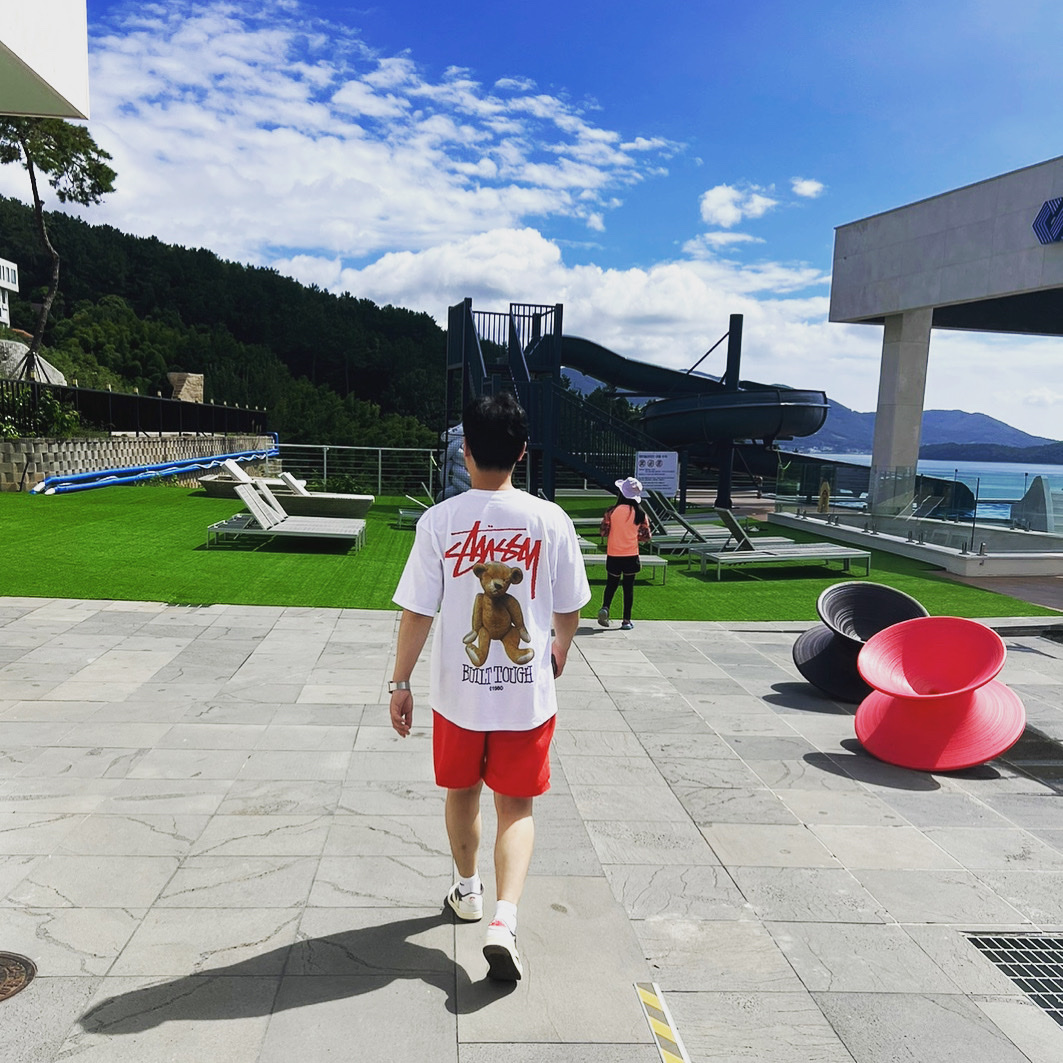 Stussy Built Tough T-Shirt White, Stussy Stock Water Shorts Bright Red 착용 스타일