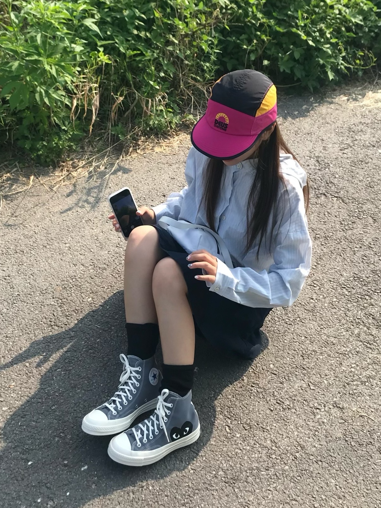 Converse x Play Comme des Garcons Chuck 70 Hi Steel Gray 착용 스타일