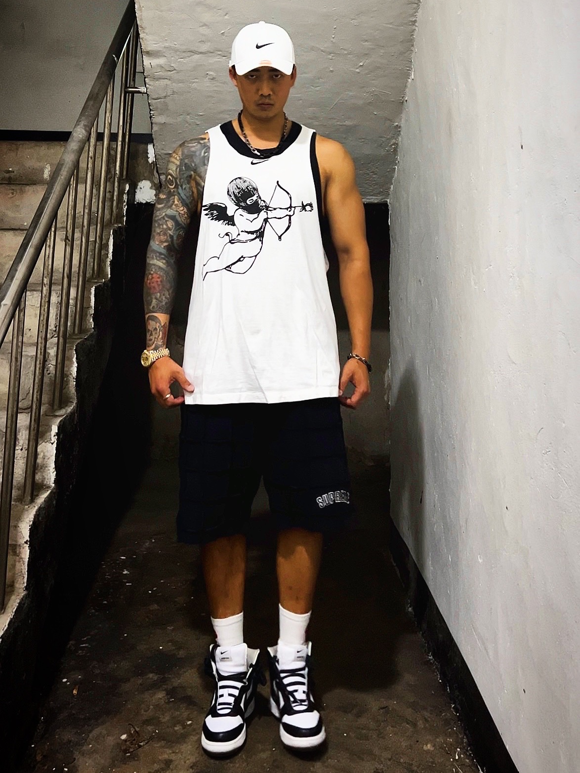 Nike x Drake Certified Lover Boy Hat White, Supreme Reverse Patchwork Sweatshorts Black - 22SS 착용 스타일 - 2