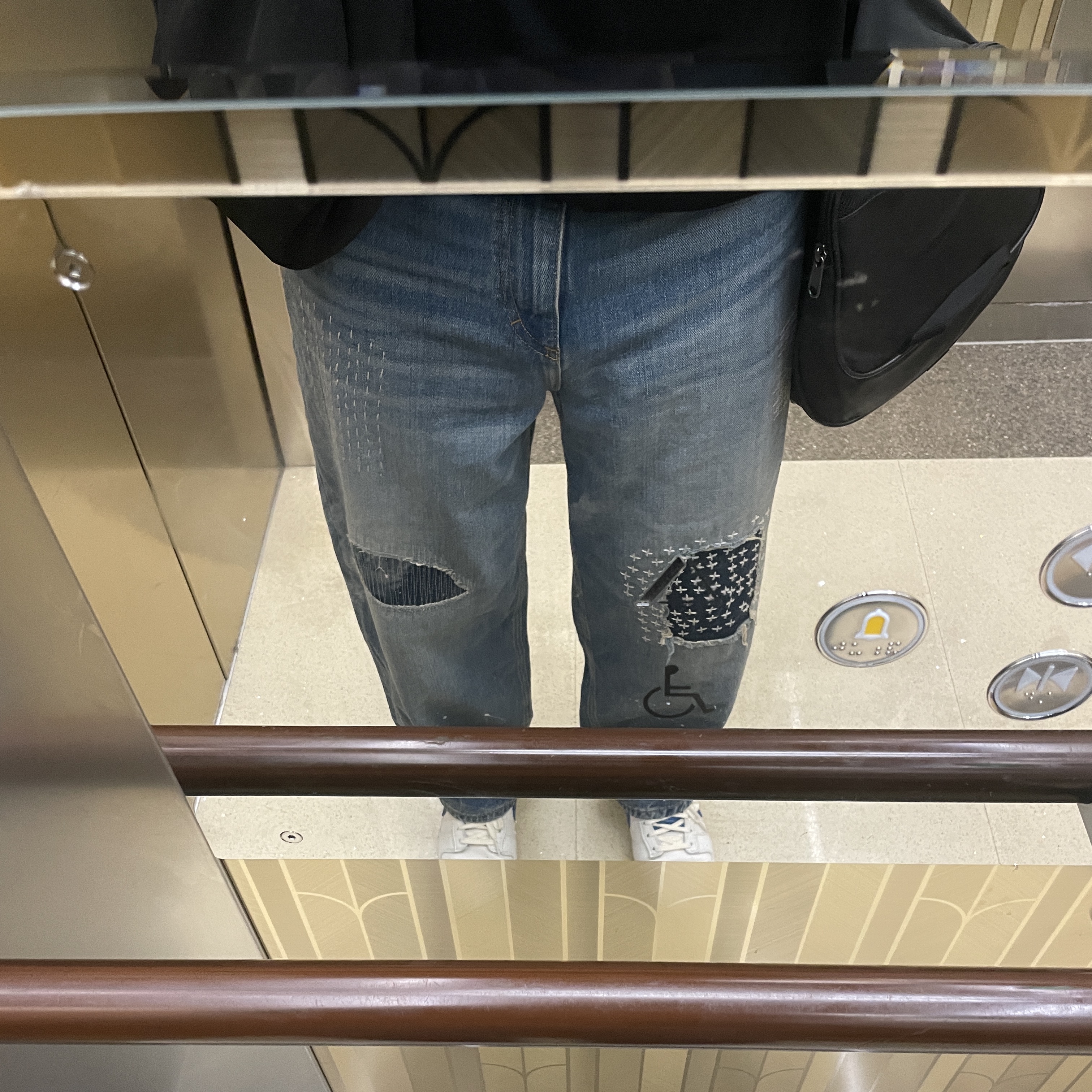 Zara x Ader Error Patchwork Jeans Blue, Nike Dunk Low SE Sail Dark Marina Blue 착용 스타일