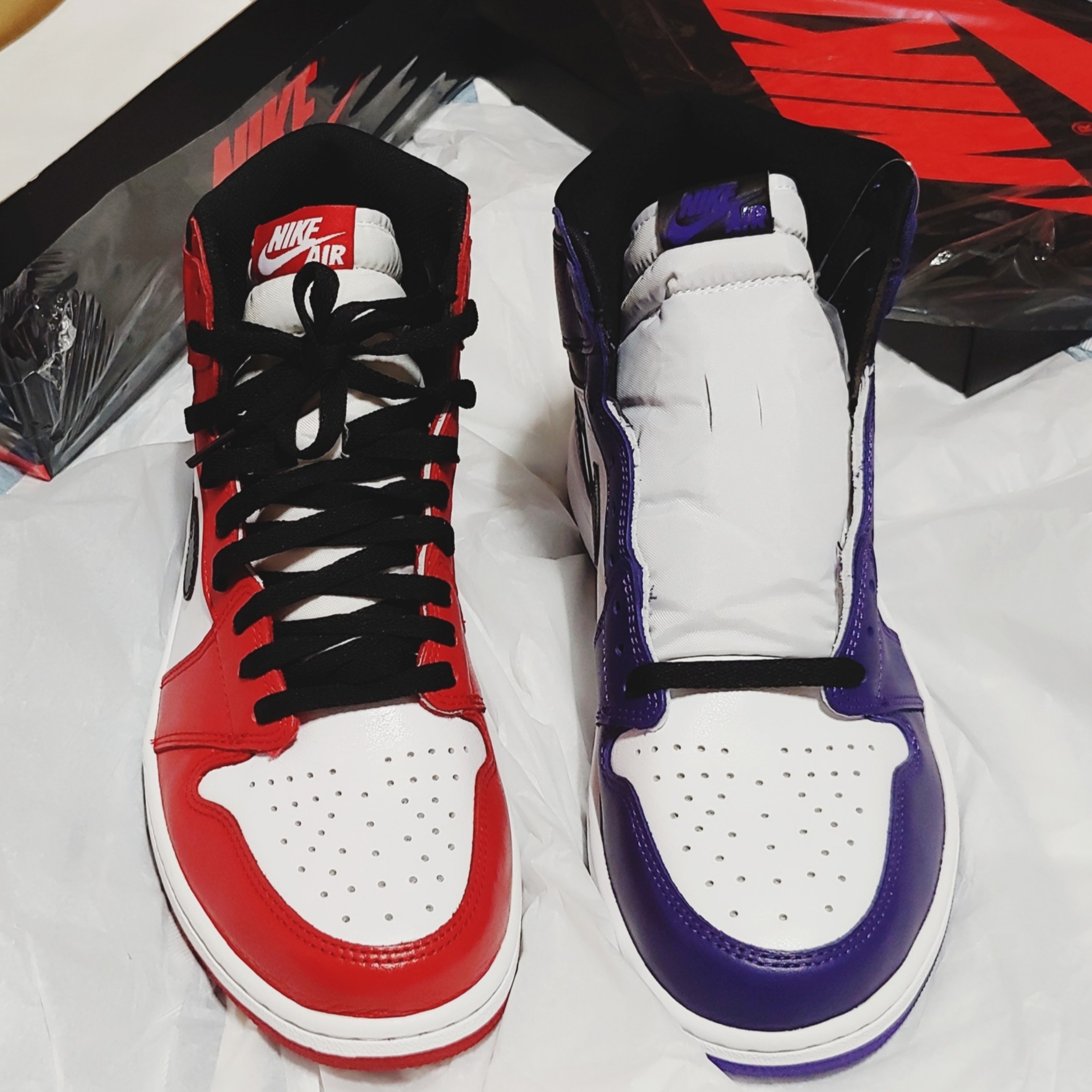 Jordan 1 Retro High OG Chicago 2015, Jordan 1 Retro High OG Court Purple 2020 착용 스타일 - 1
