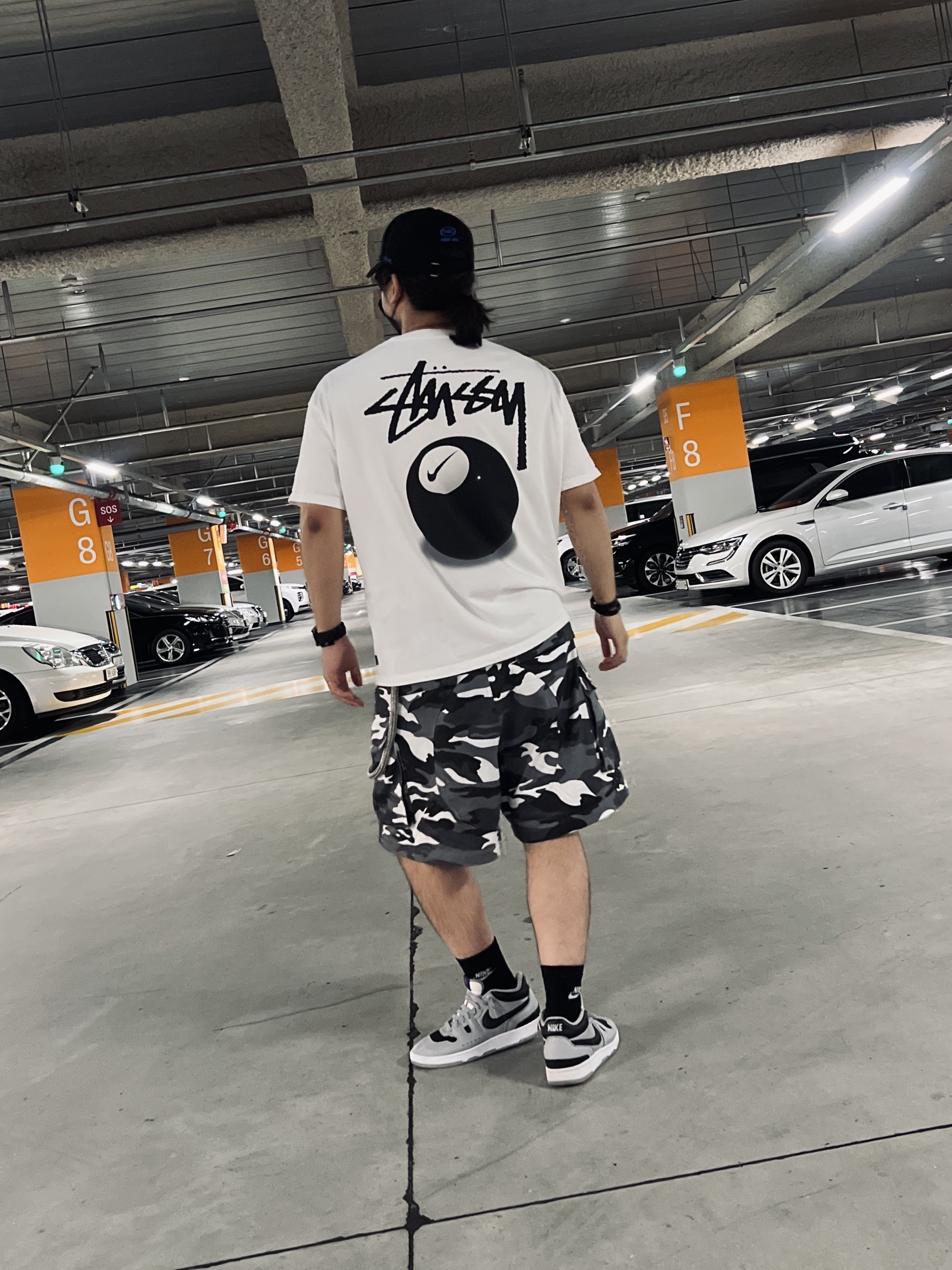 Nike x Stussy NRG FL SS 8 Ball T-Shirt White (DO9322-100), Project G/R Oversized Convertible Cargo Pants City Camo 착용 스타일 - 2