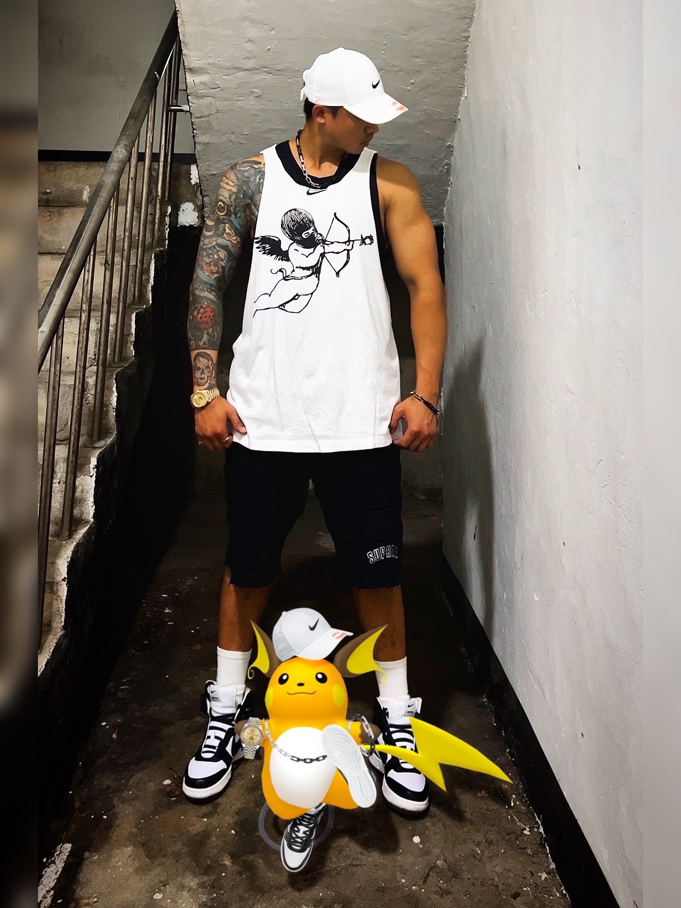 Nike x Drake Certified Lover Boy Hat White, Supreme Reverse Patchwork Sweatshorts Black - 22SS 착용 스타일 - 1