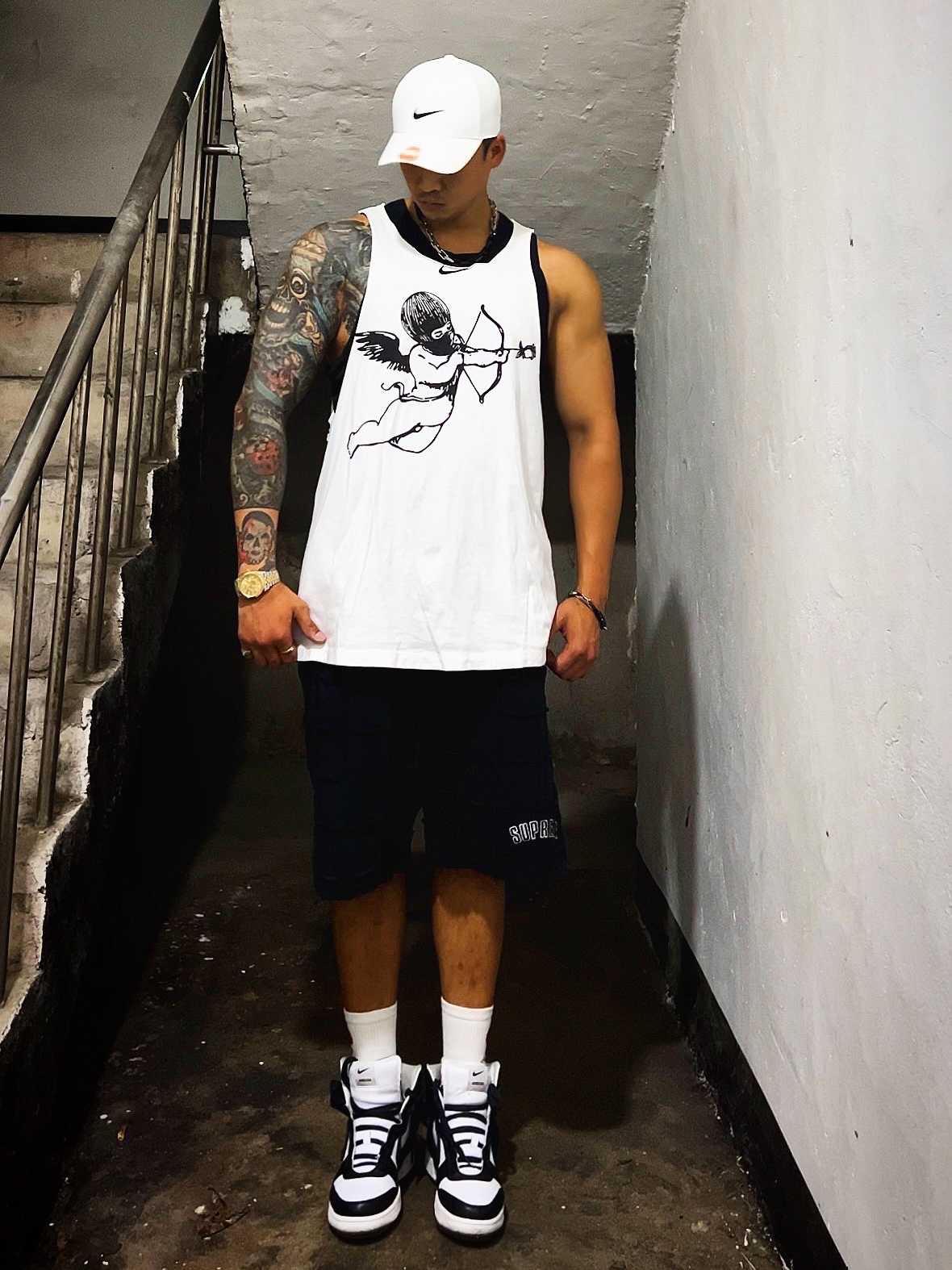 Nike x Drake Certified Lover Boy Hat White, Supreme Reverse Patchwork Sweatshorts Black - 22SS 착용 스타일 - 2