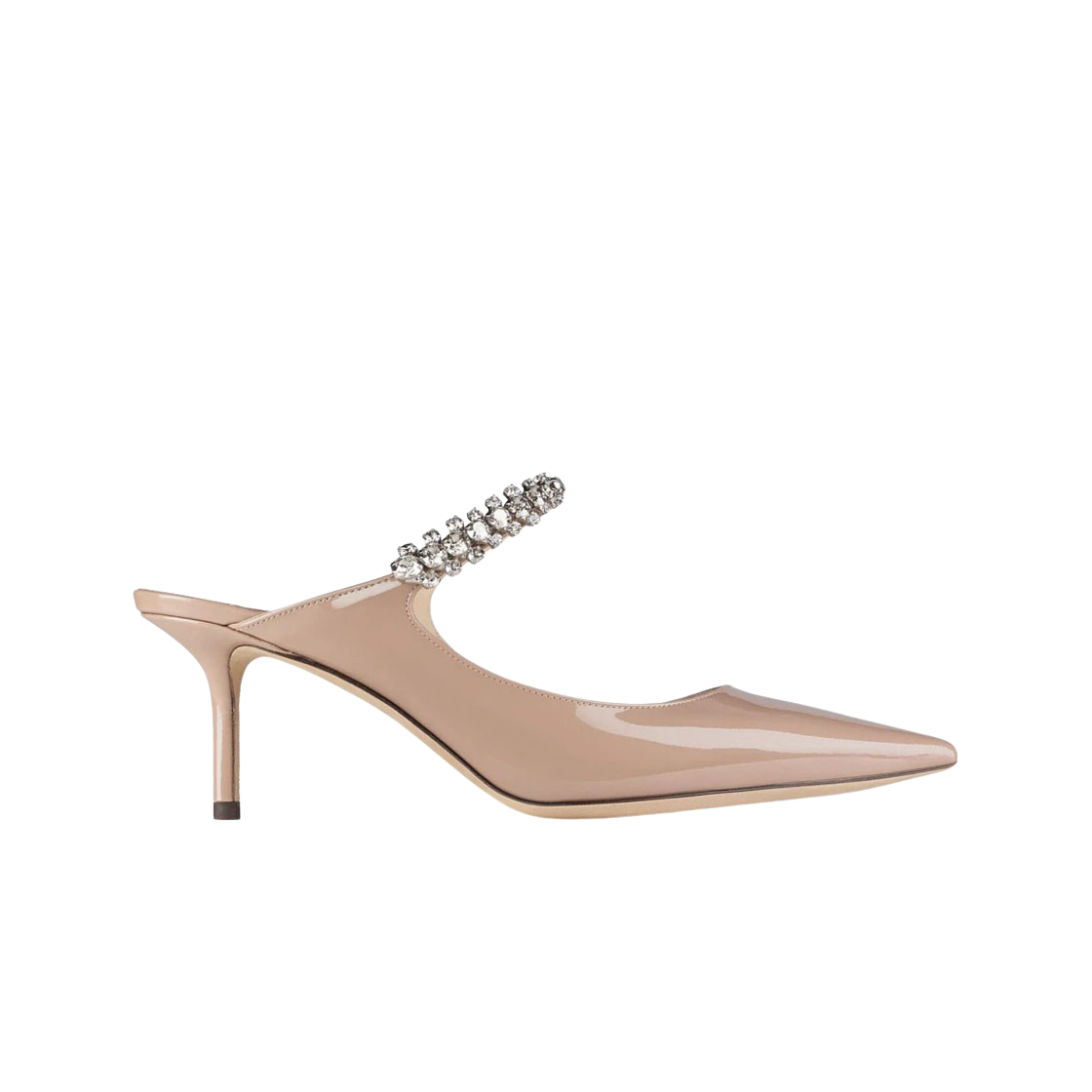 (W) 지미추 빙 65 페이턴트 레더 뮬 크리스탈 스트랩 발레 핑크((W) Jimmy Choo Bing 65 Patent Leather Mules with Crystal Strap Ballet Pink) - 1