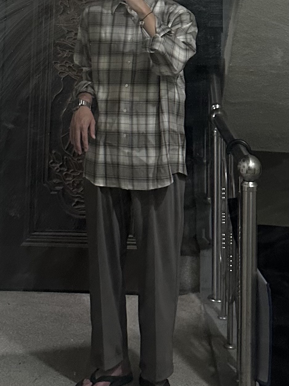 Auralee Super Light Wool Check Shirt Light Brown Check - 23AW 착용 스타일 - 1