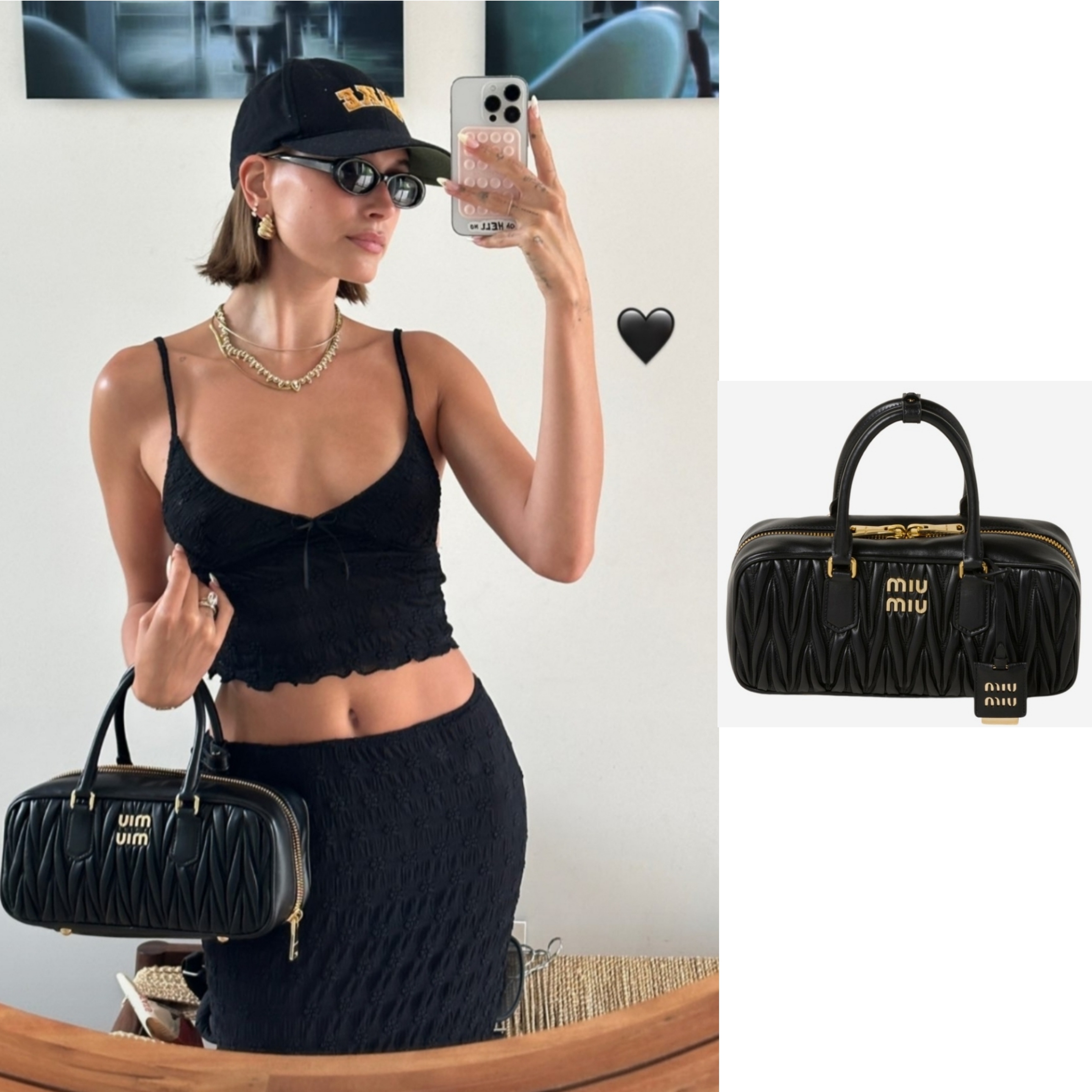 Miu Miu Arcadie Matelasse Nappa Leather Bag Black 착용 스타일