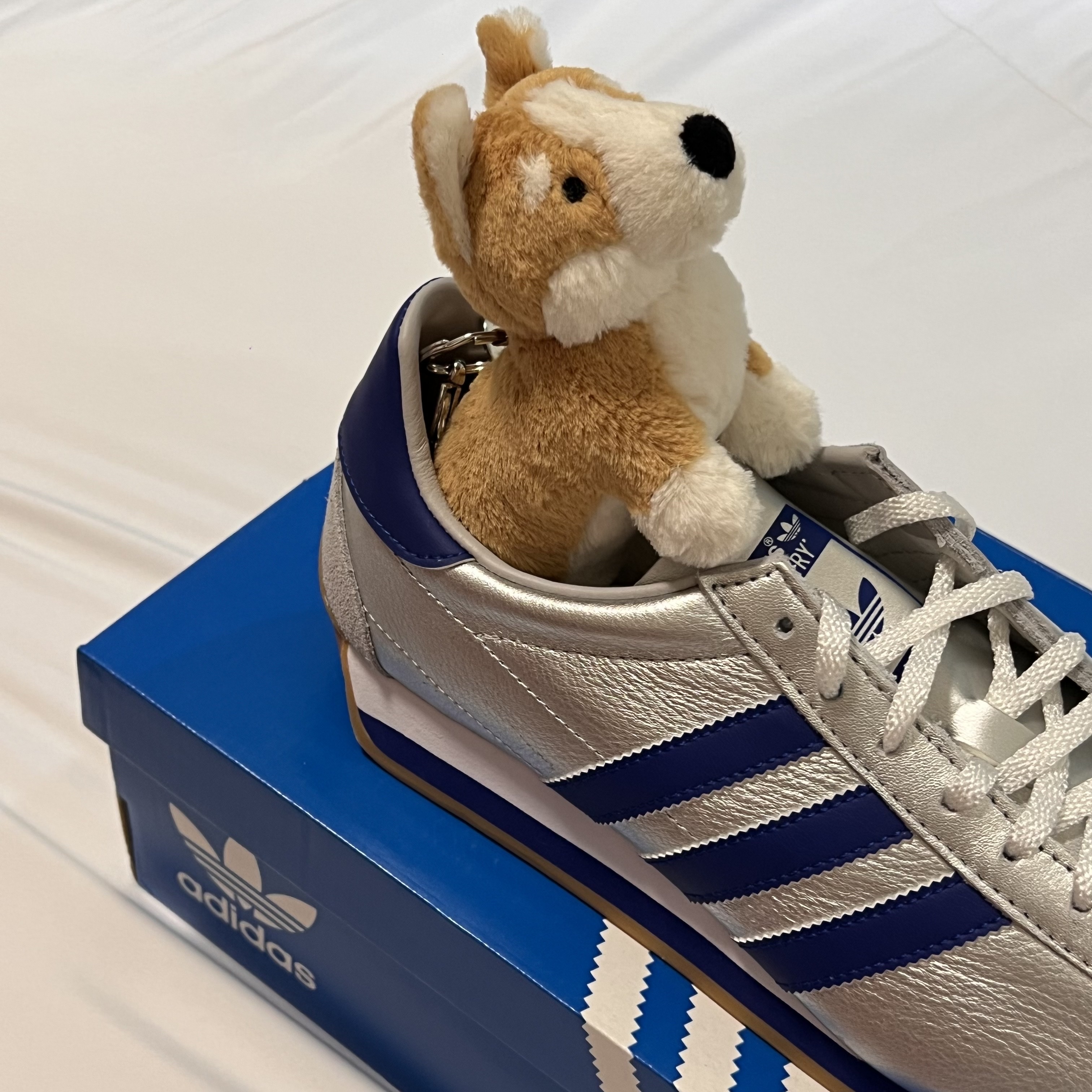 Jellycat Betty Corgi Bag Charm Honey, Adidas Country OG Matte Silver Bright Blue 착용 스타일 - 1