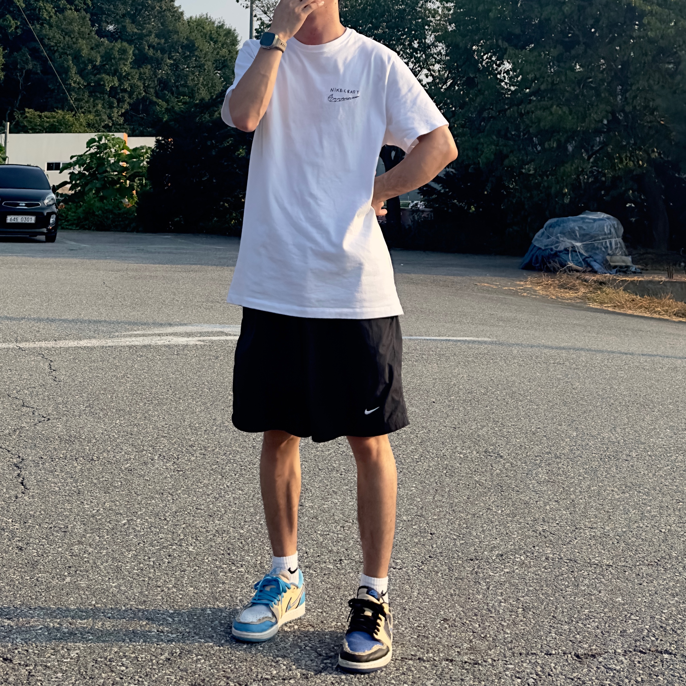 Nike x Tom Sachs Nikecraft Studio T-Shirt White, Jordan 1 x Lance Mountain Low SB QS Desert Ore 착용 스타일 - 1