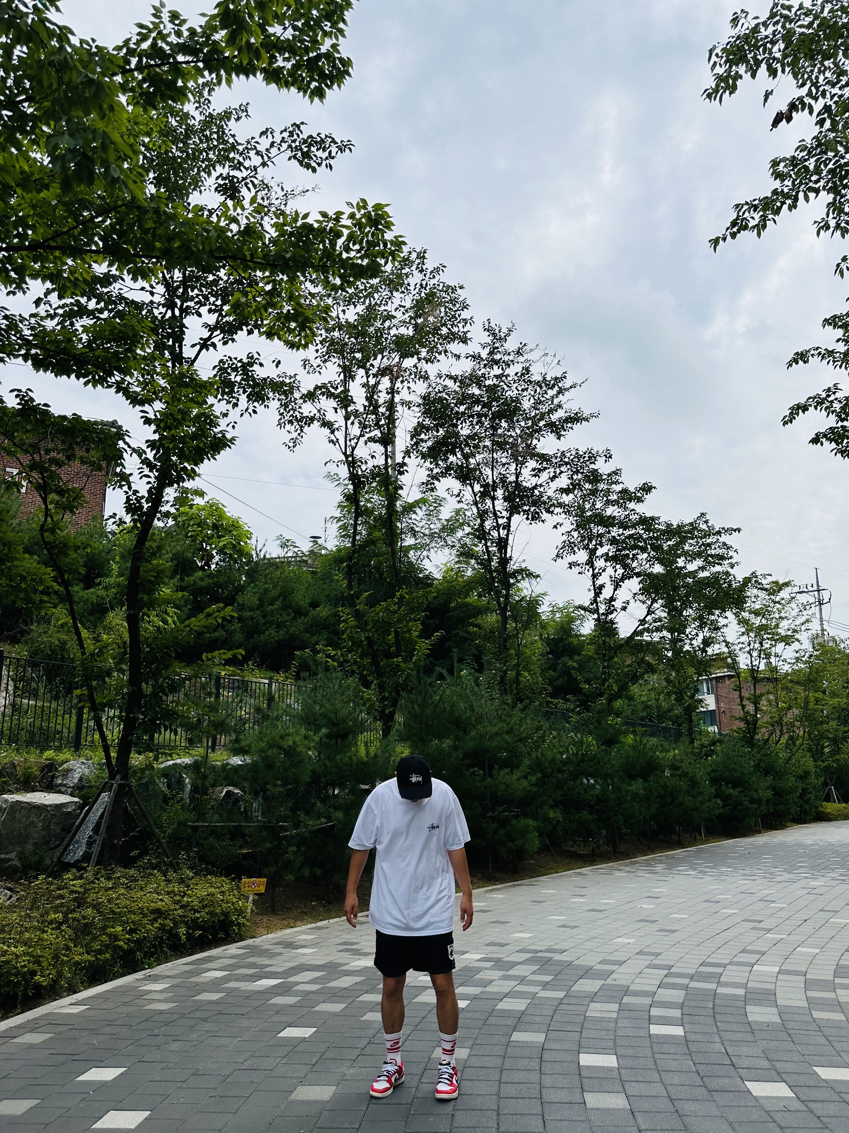 Stussy Bio Washed Big Logo Low Pro Cap Black, Stussy Diced Out T-Shirt White 착용 스타일 - 3