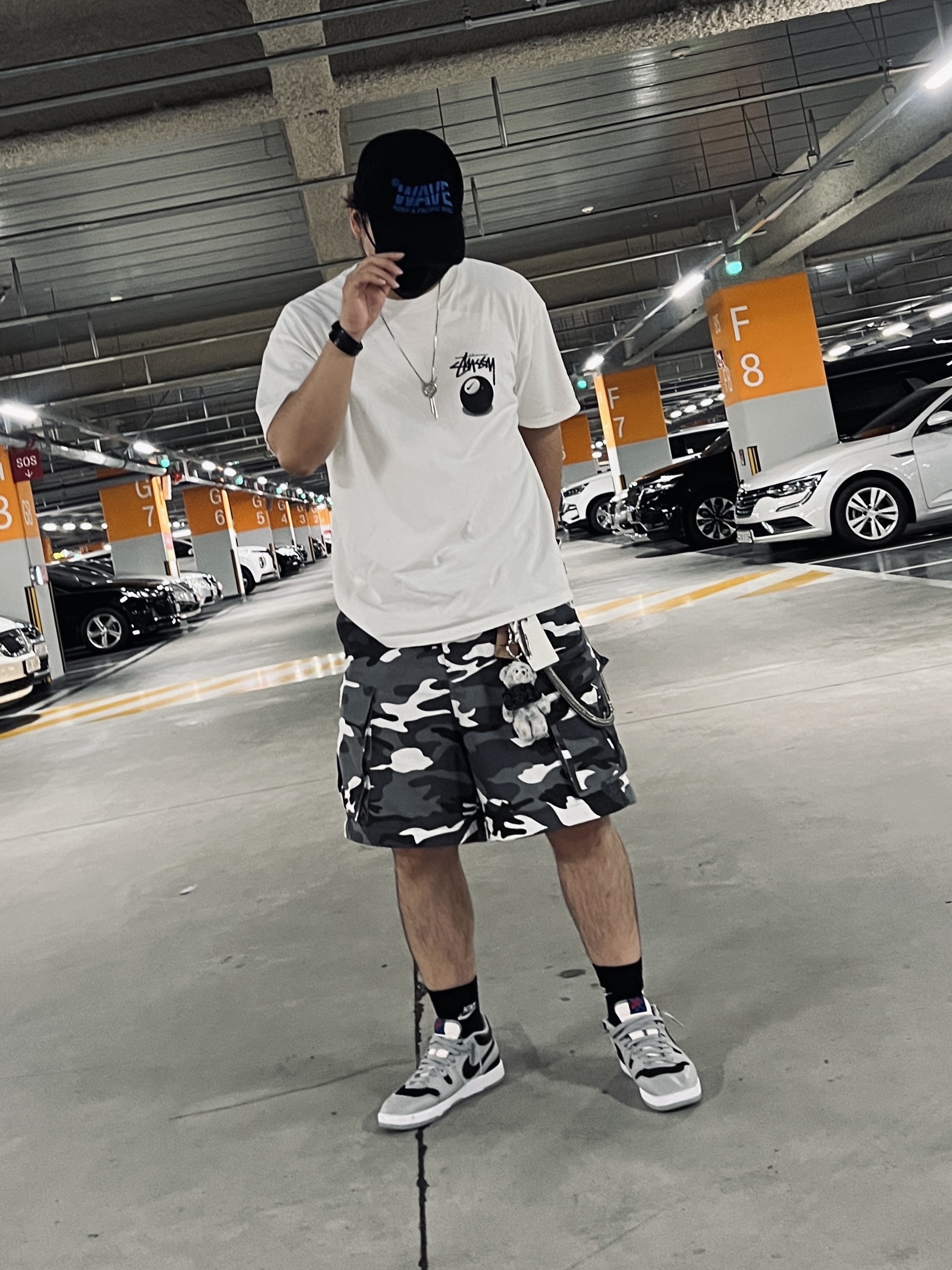 Nike x Stussy NRG FL SS 8 Ball T-Shirt White (DO9322-100), Project G/R Oversized Convertible Cargo Pants City Camo 착용 스타일 - 2