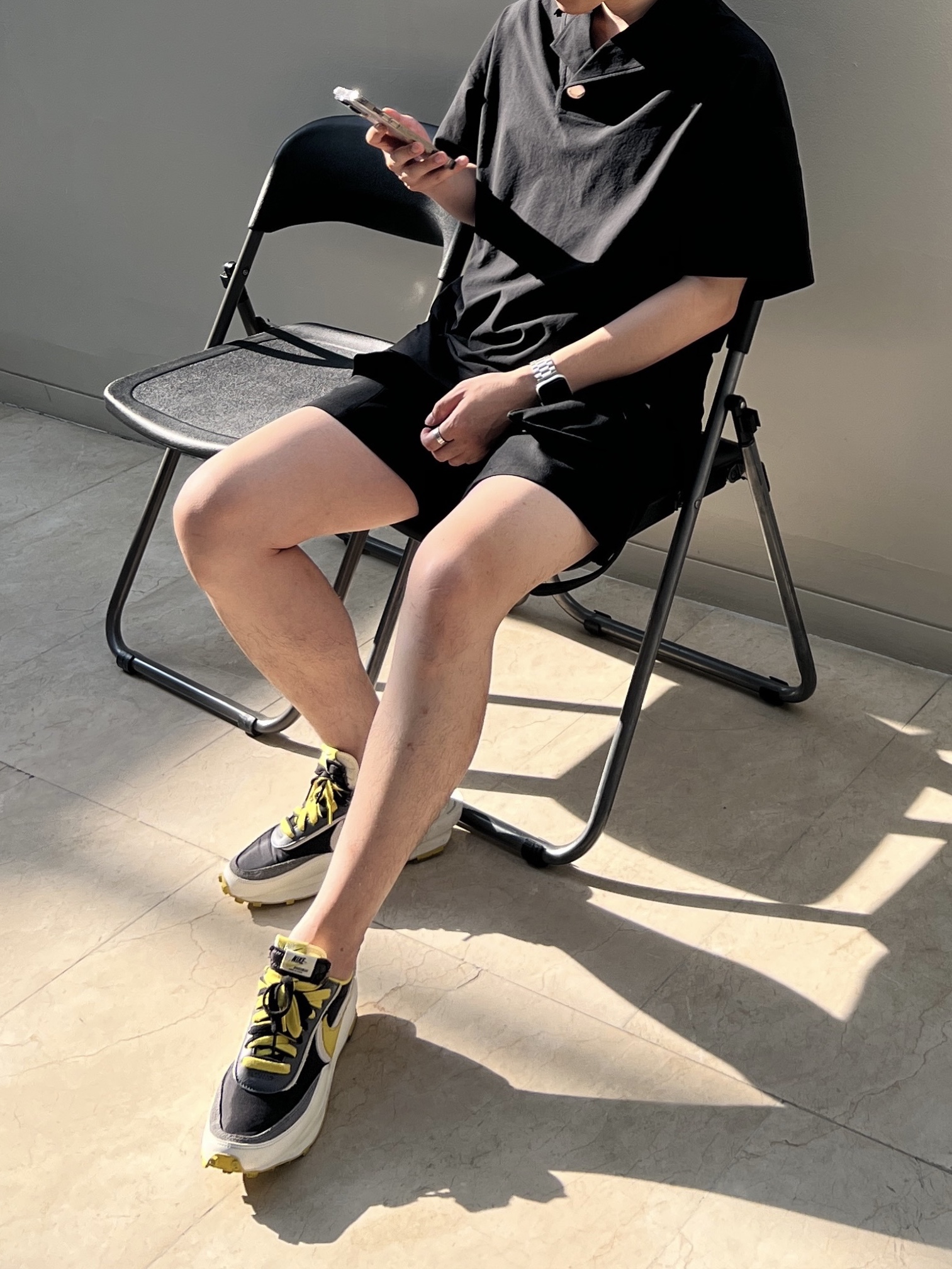 Nike x Sacai x Undercover LDWaffle Black Bright Citron, Wooyoungmi Polo T-Shirt Black - 22SS 착용 스타일