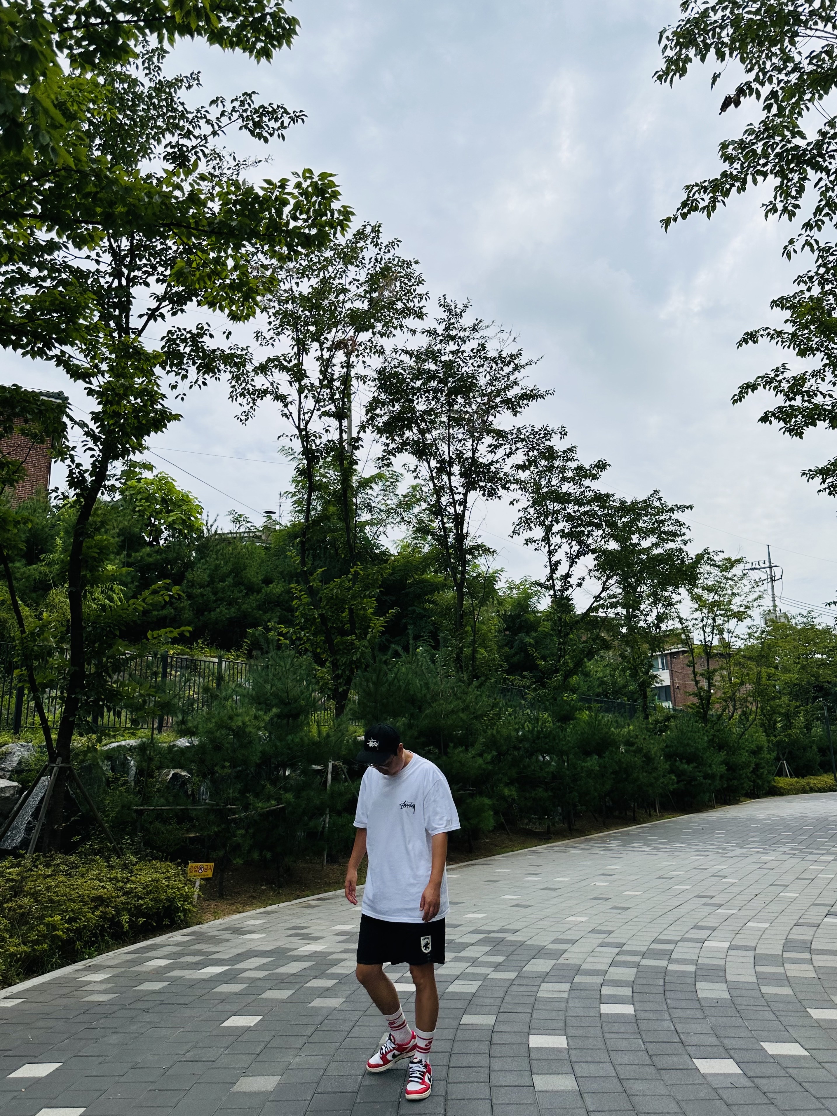 Stussy Bio Washed Big Logo Low Pro Cap Black, Stussy Diced Out T-Shirt White 착용 스타일 - 1