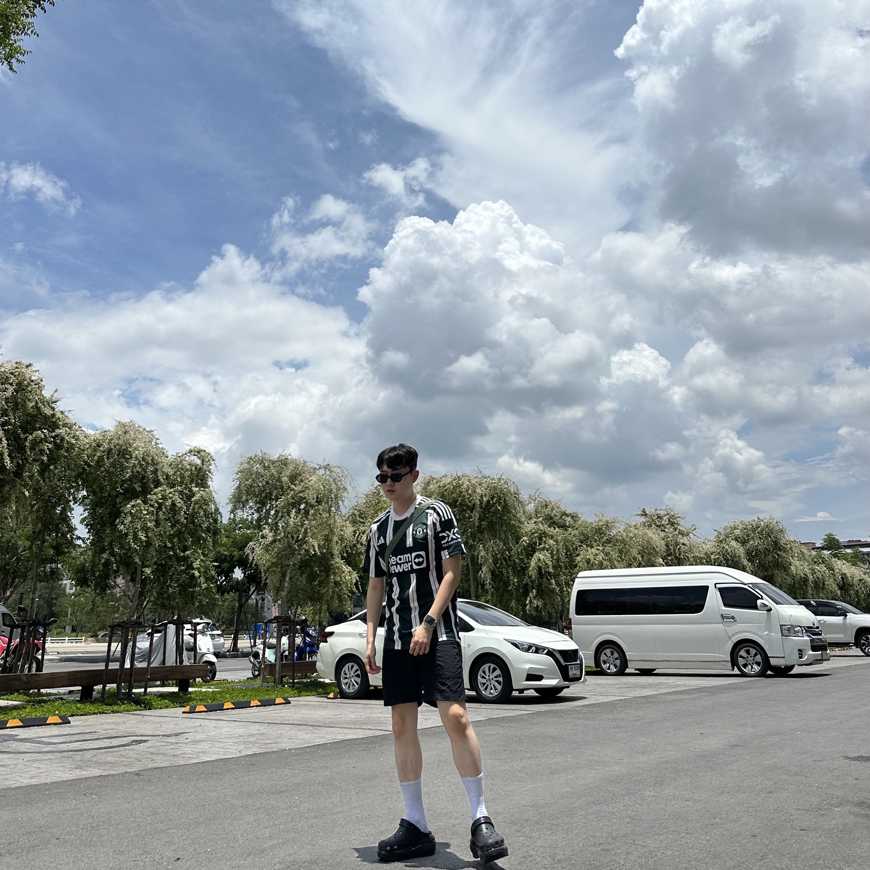Adidas Manchester United 2023/24 Away Jersey Green Night Core White - KR Sizing (Non Marking Ver.) 착용 스타일 - 2