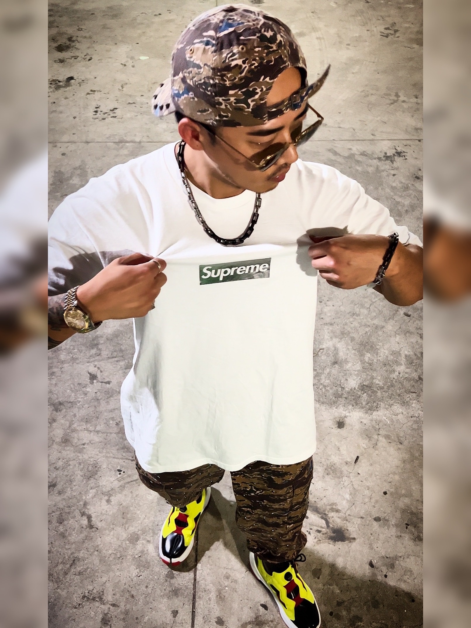Supreme x Undercover Studded 6-Panel Brown Camo - 23SS, Supreme x Undercover Studded Cargo Pant Brown - 23SS 착용 스타일
