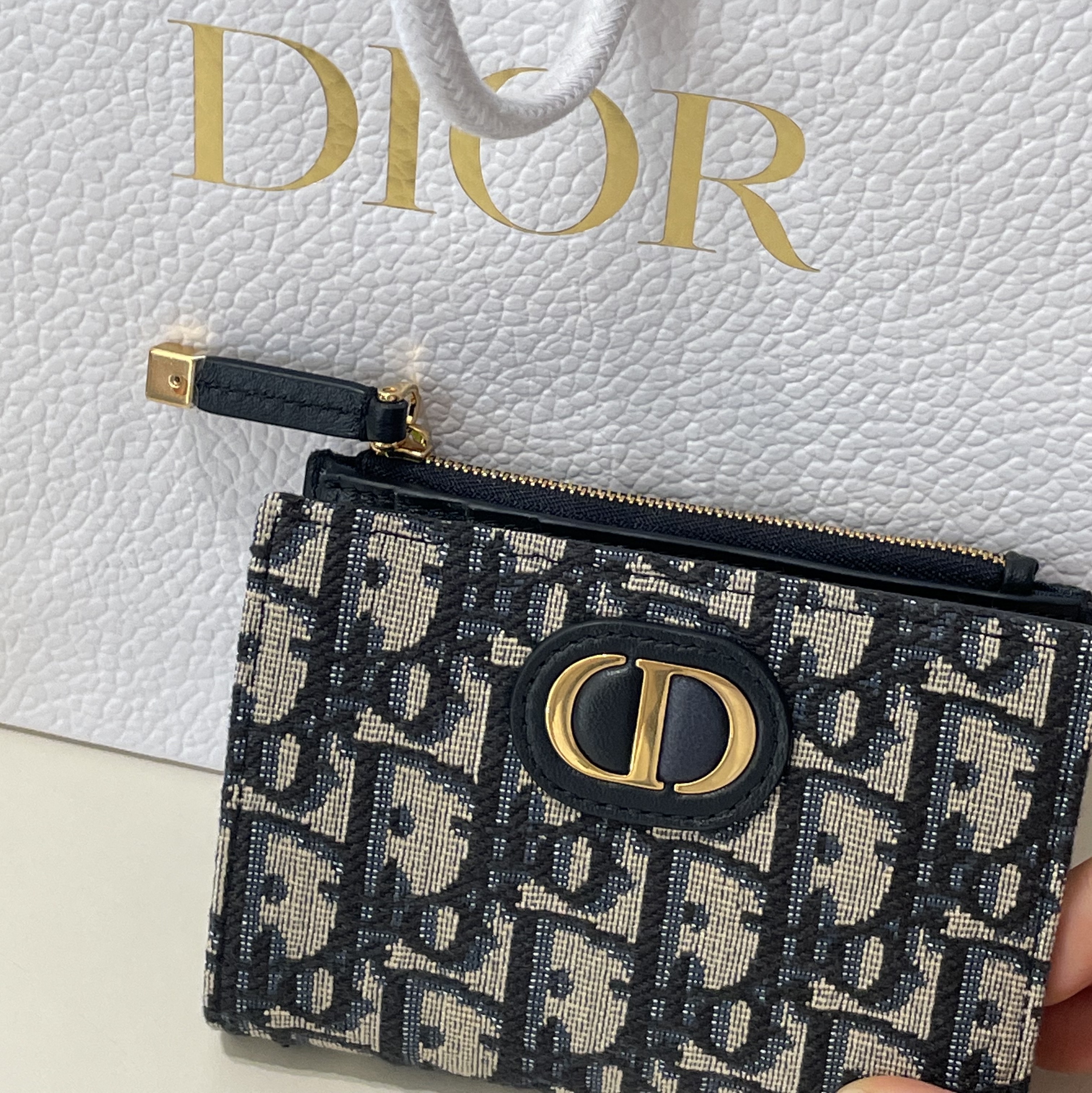 Dior 30 Montaigne Dahlia Wallet Blue Dior Oblique Jacquard 착용 스타일 - 1