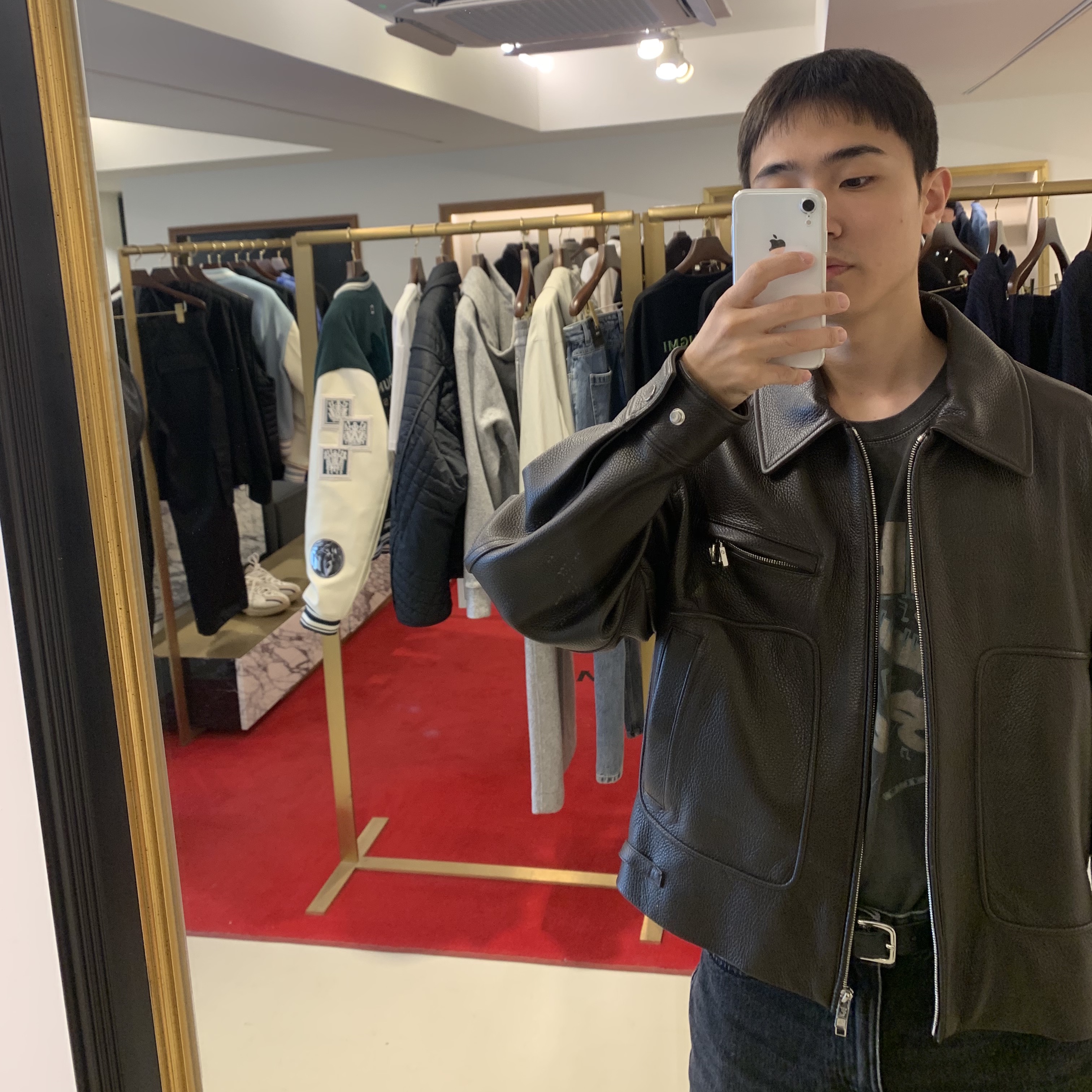 Balenciaga Combat Strike 20mm Boots Black, Wooyoungmi Cropped Leather Jacket Brown- 22FW 착용 스타일 - 2