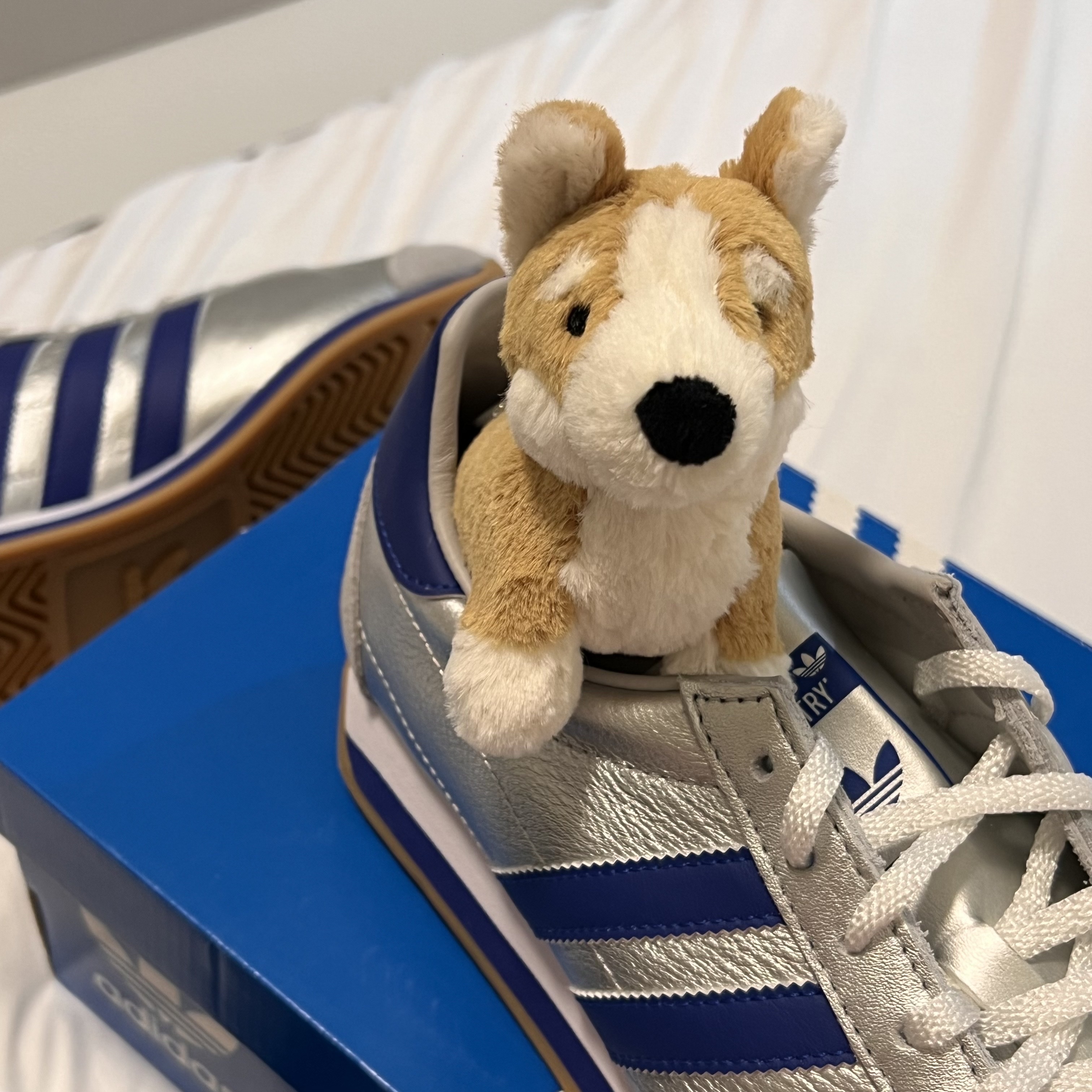 Jellycat Betty Corgi Bag Charm Honey, Adidas Country OG Matte Silver Bright Blue 착용 스타일 - 2
