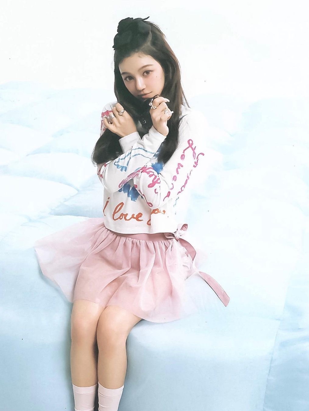 Darling You're Bad Women Mesh Wrap Skirt Satin Shorts Pink Set 착용 스타일 - 4