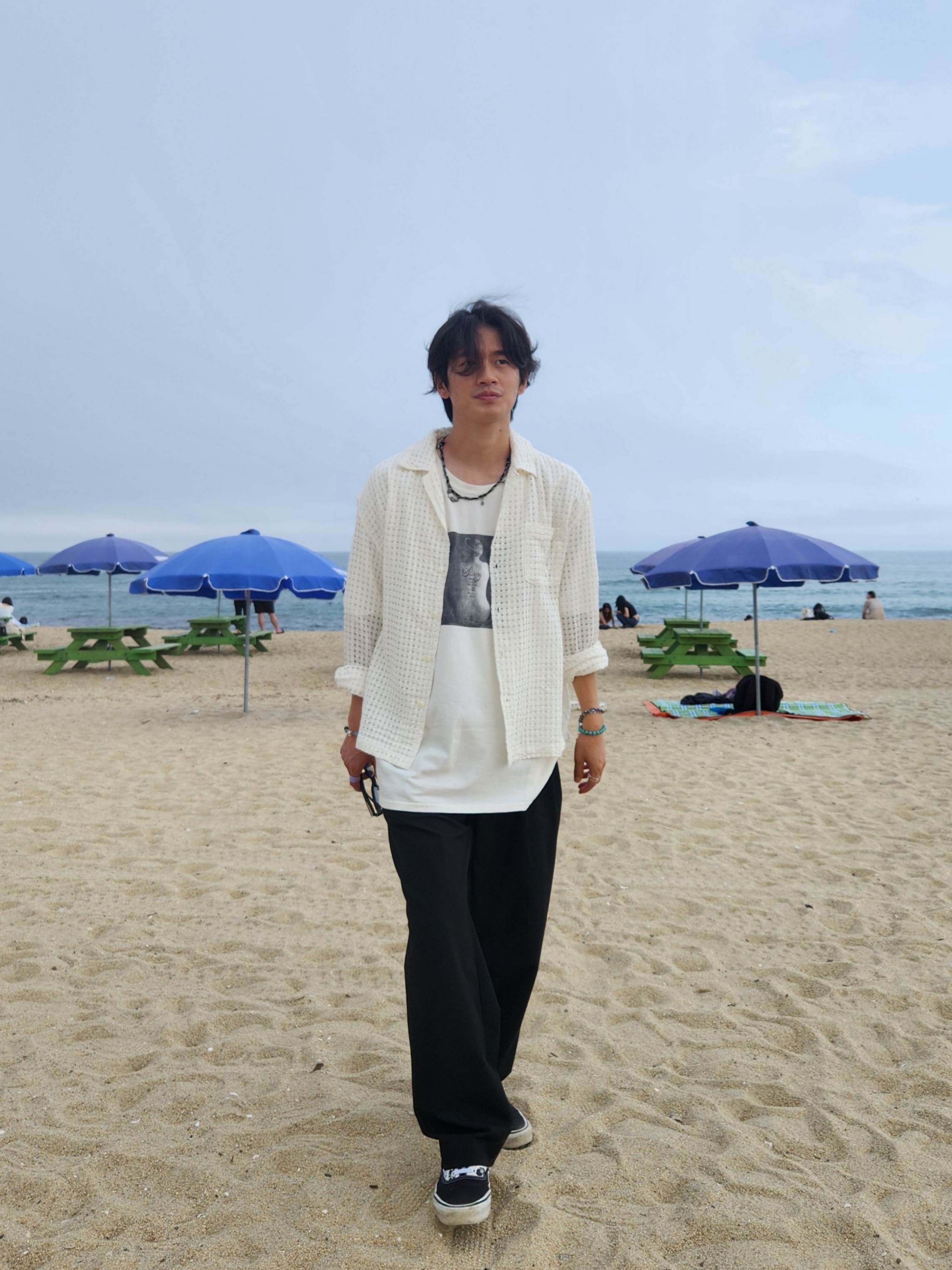 Stussy Le Violon Pigment Dyed T-Shirt Natural, Vans Vault x Wacko Maria OG Authentic LX Classic White 착용 스타일 - 1