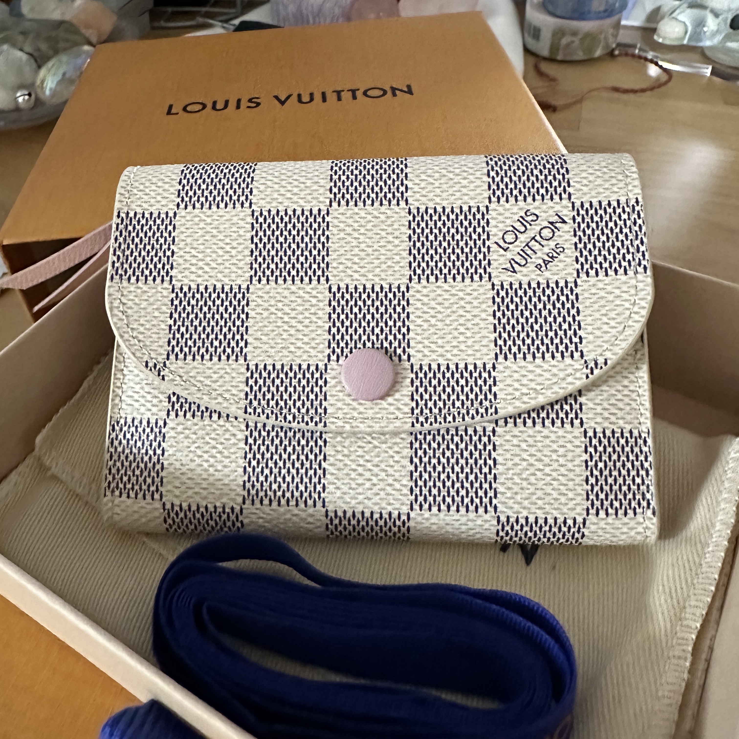 Louis Vuitton Rosalie Coin Purse Damier Azure Rose Ballerine Pink 착용 스타일