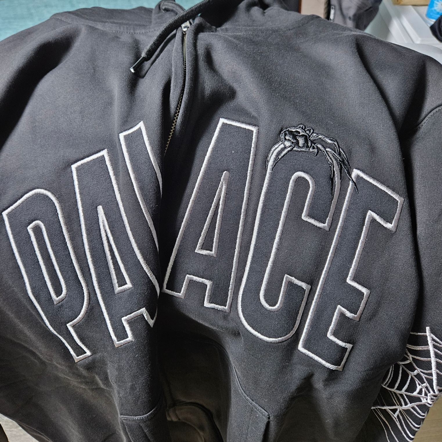 Palace Spider Zip Hood Shock Black - 23FW 착용 스타일