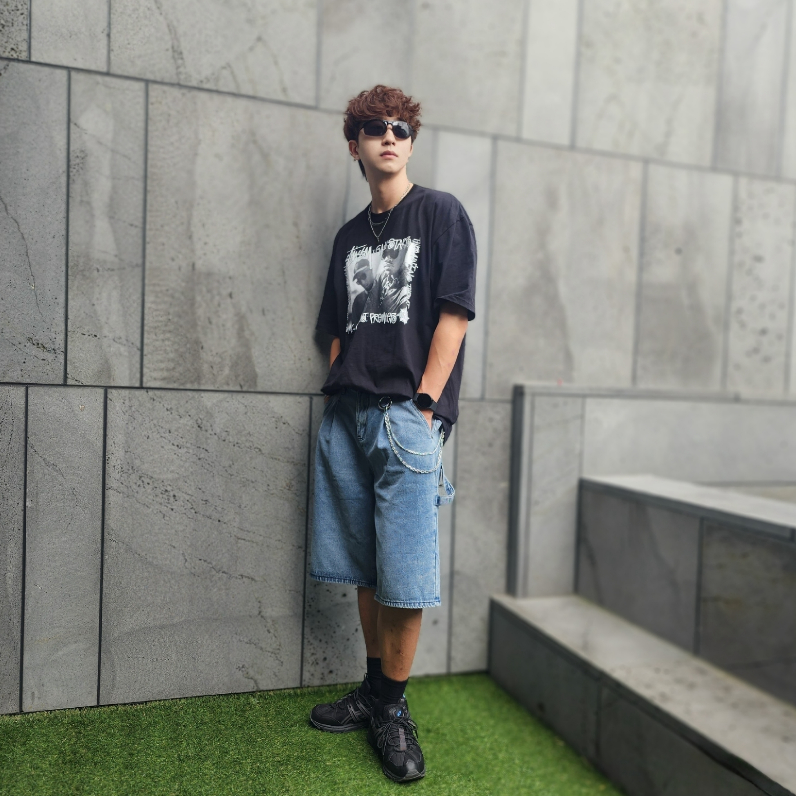 Stussy x Gang Starr Take It Personal T-Shirt Black, Asics Gel-Sonoma 15-50 Black Obsidian Grey 착용 스타일 - 4