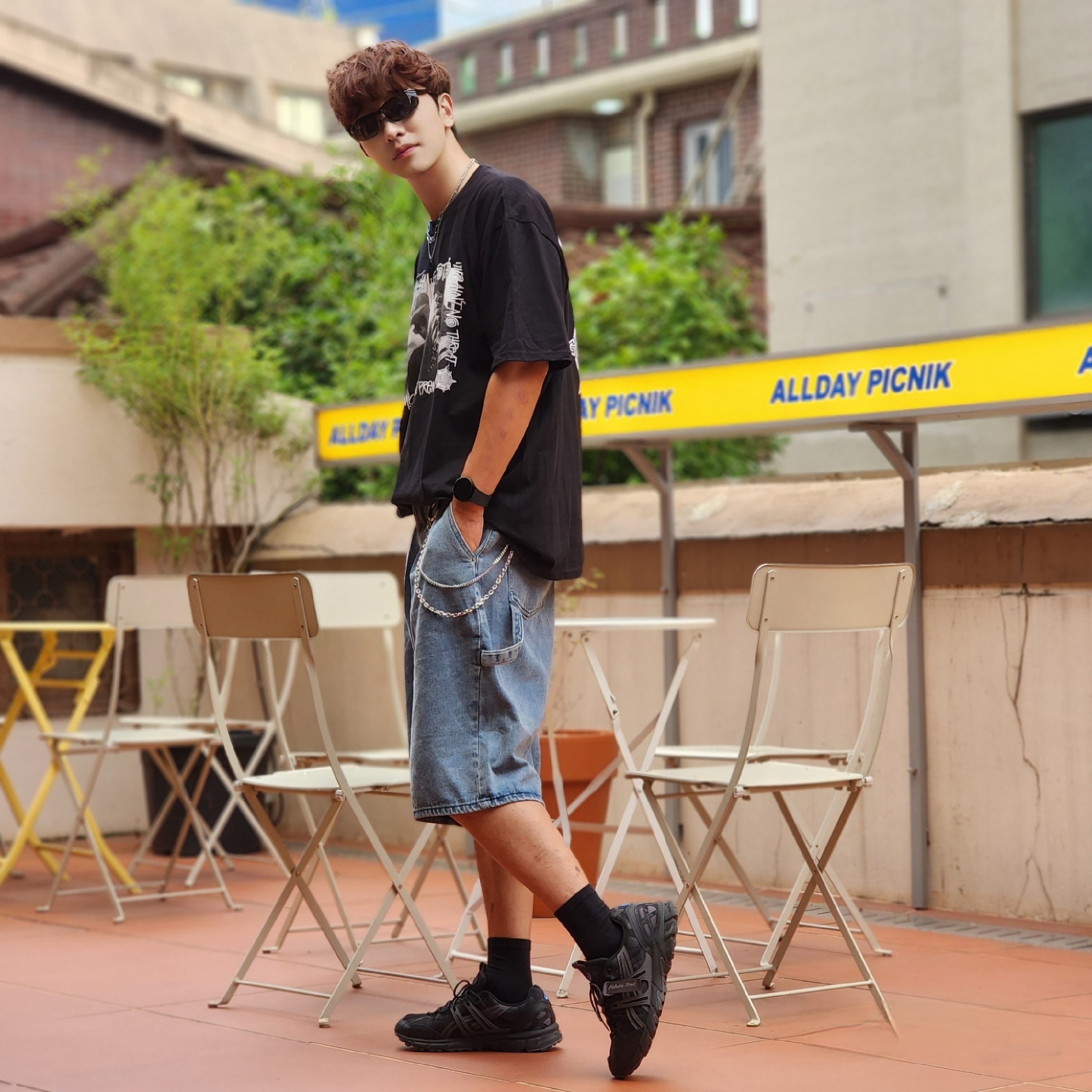 Stussy x Gang Starr Take It Personal T-Shirt Black, Asics Gel-Sonoma 15-50 Black Obsidian Grey 착용 스타일 - 4