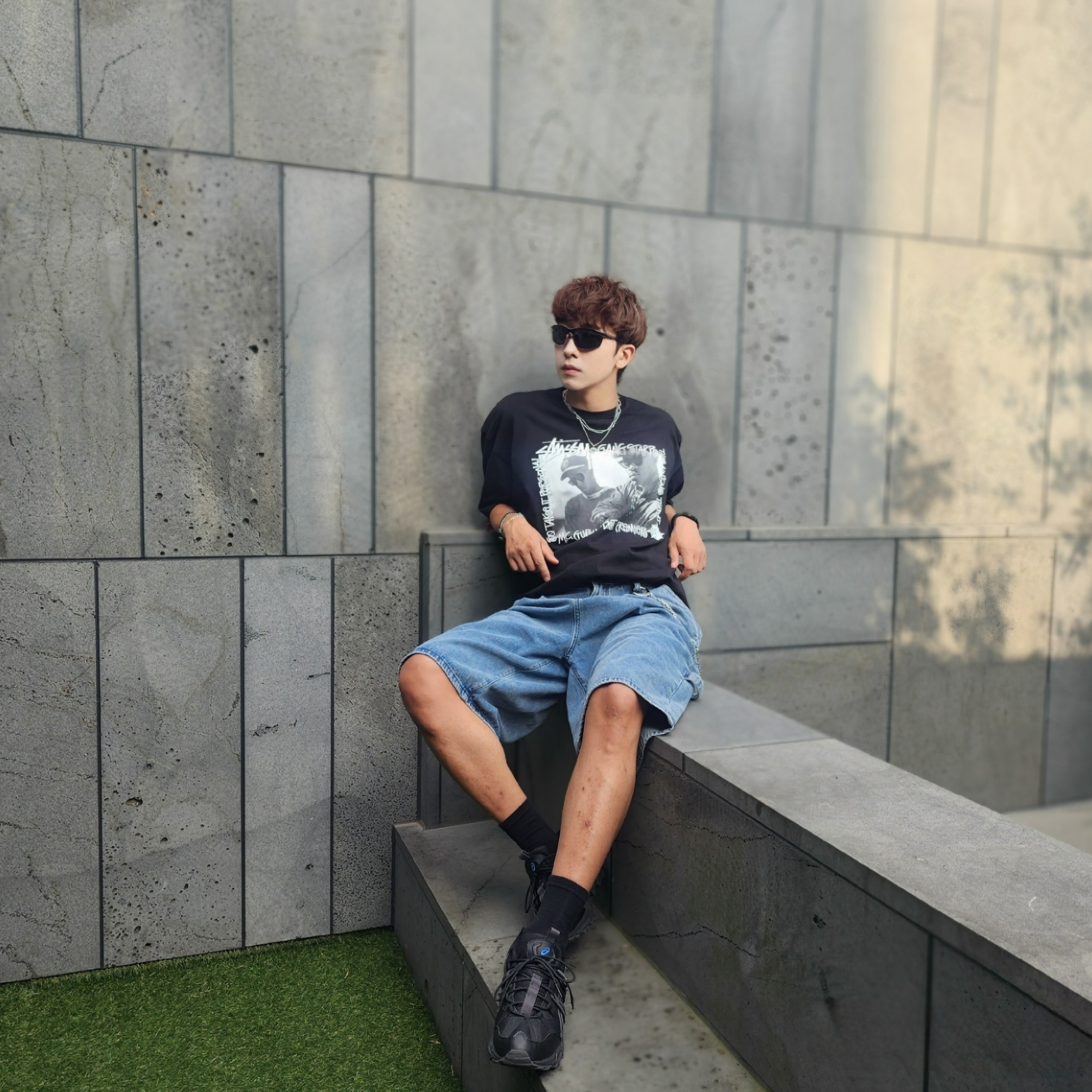 Stussy x Gang Starr Take It Personal T-Shirt Black, Asics Gel-Sonoma 15-50 Black Obsidian Grey 착용 스타일 - 3