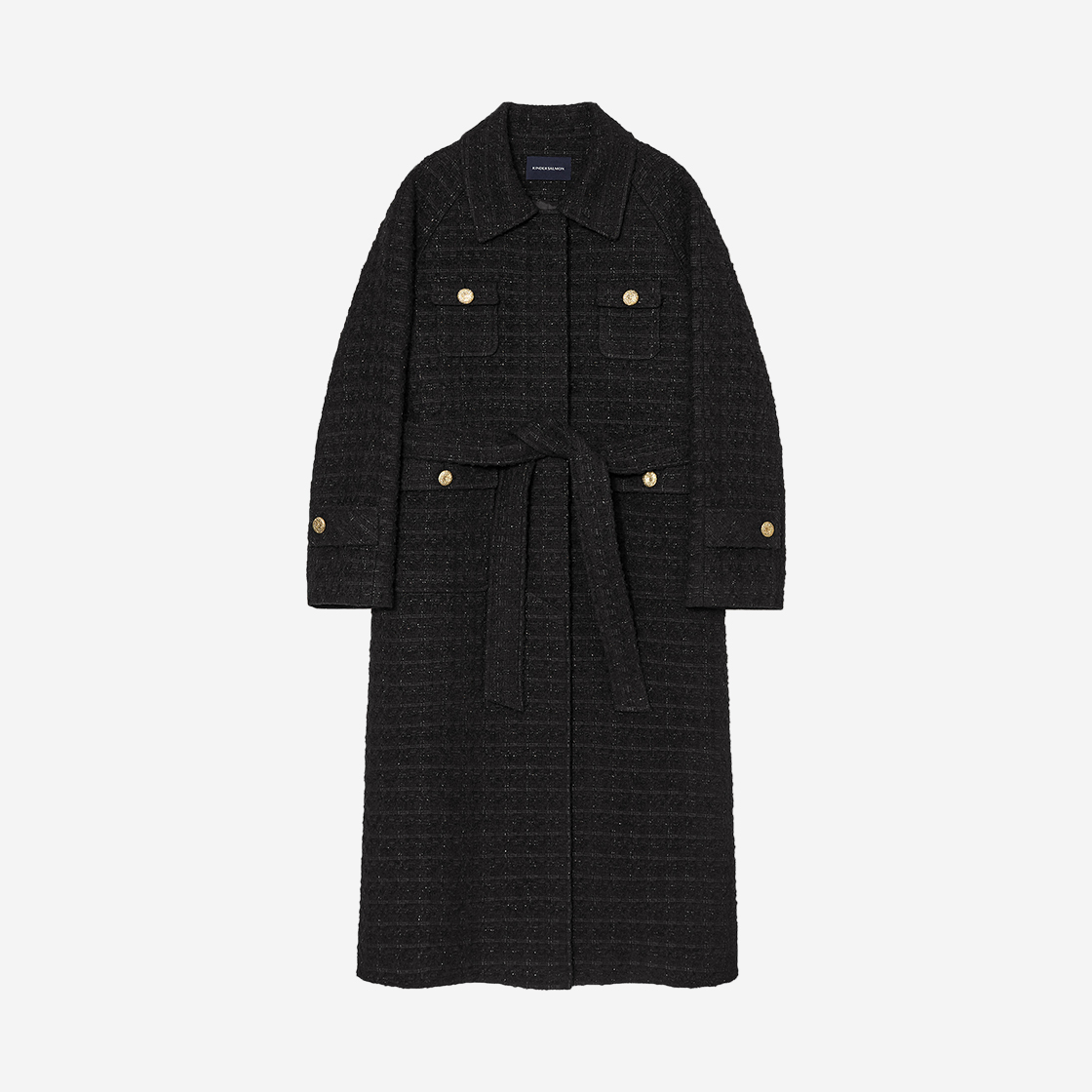 FW23OUT01BK Kindersalmon Women Tweed Wool Coat Black - FW23