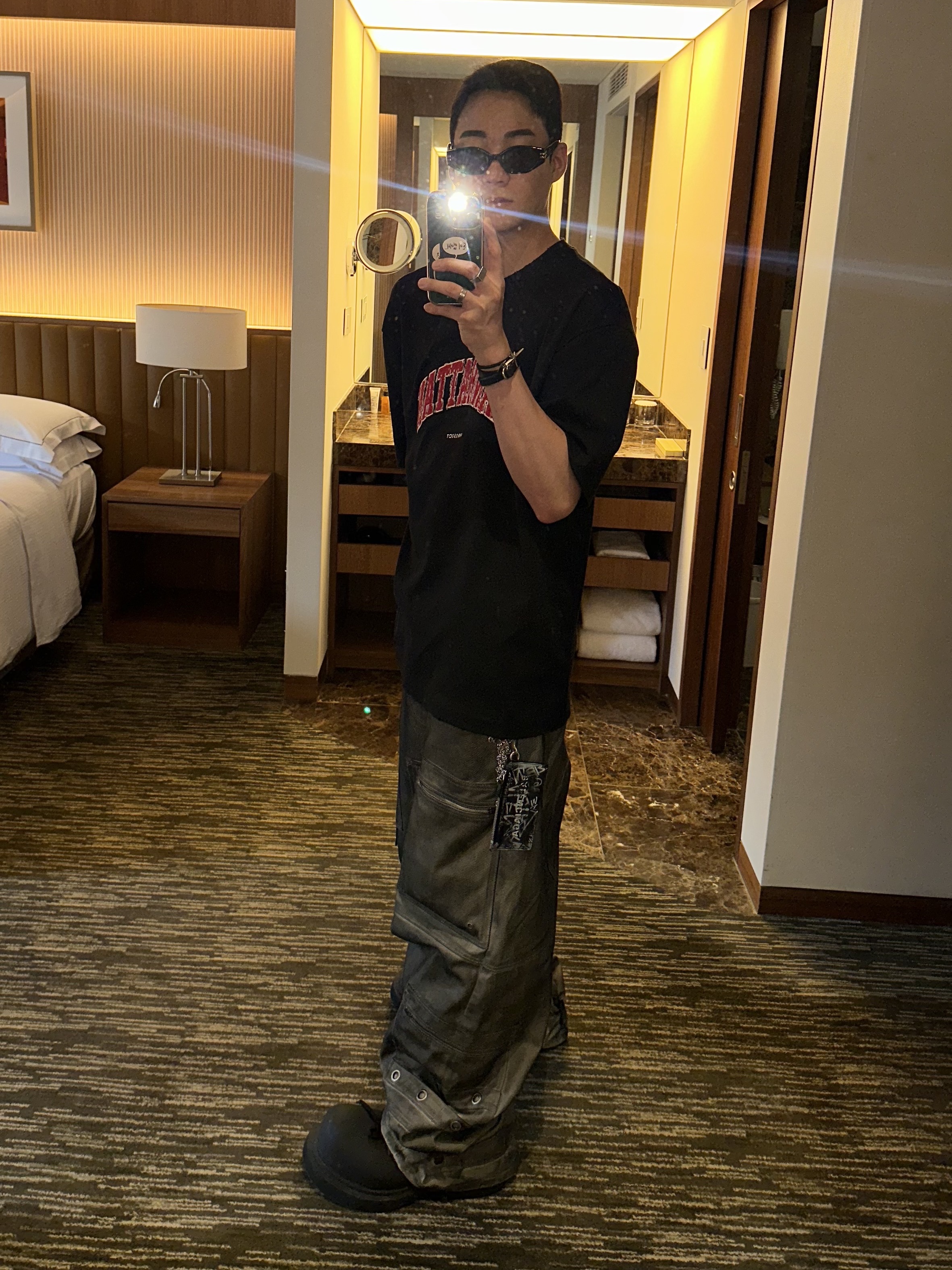 Balenciaga Steroid Derby Black, Project G/R Flight Denim Pants Dust Grey 착용 스타일 - 1