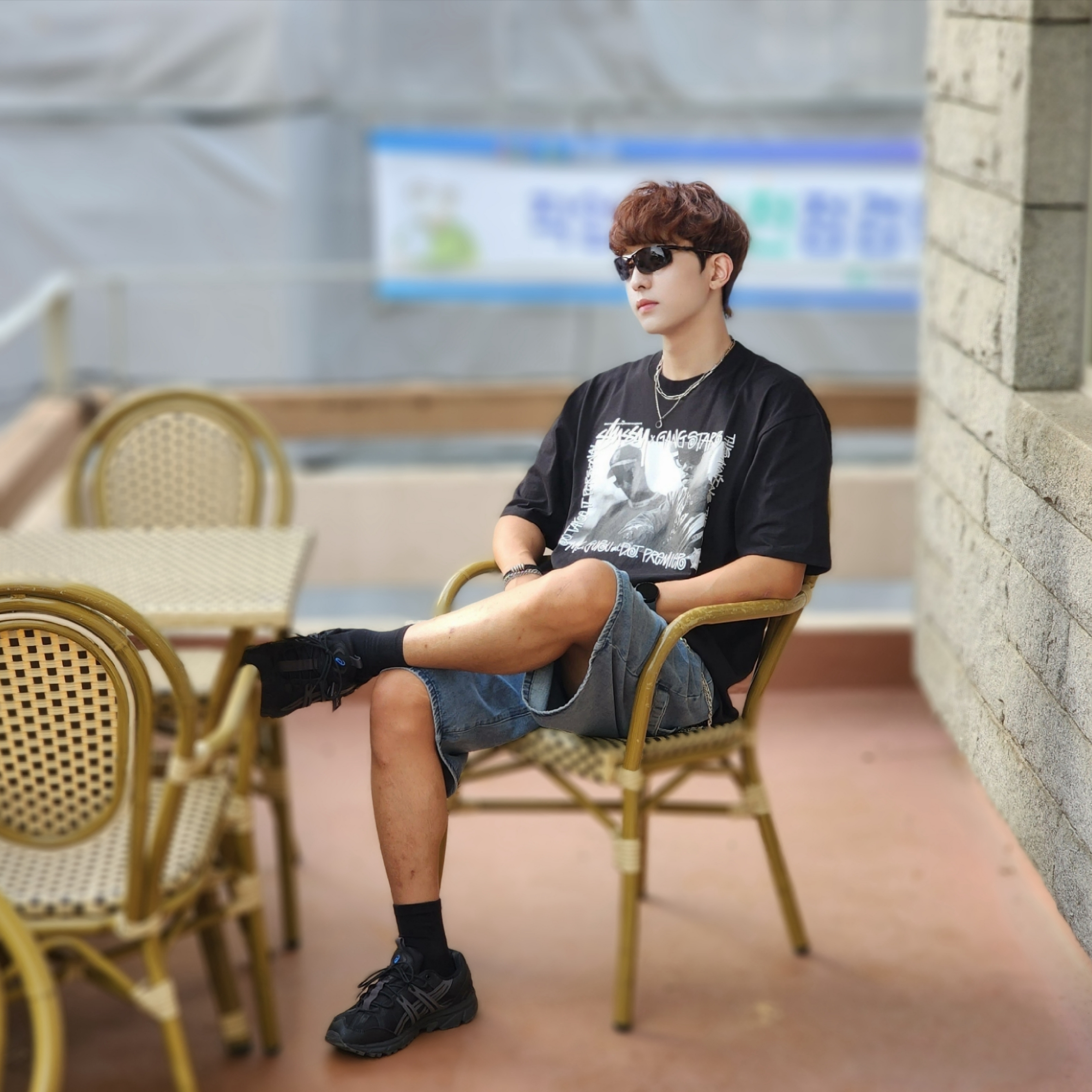 Stussy x Gang Starr Take It Personal T-Shirt Black, Asics Gel-Sonoma 15-50 Black Obsidian Grey 착용 스타일 - 2