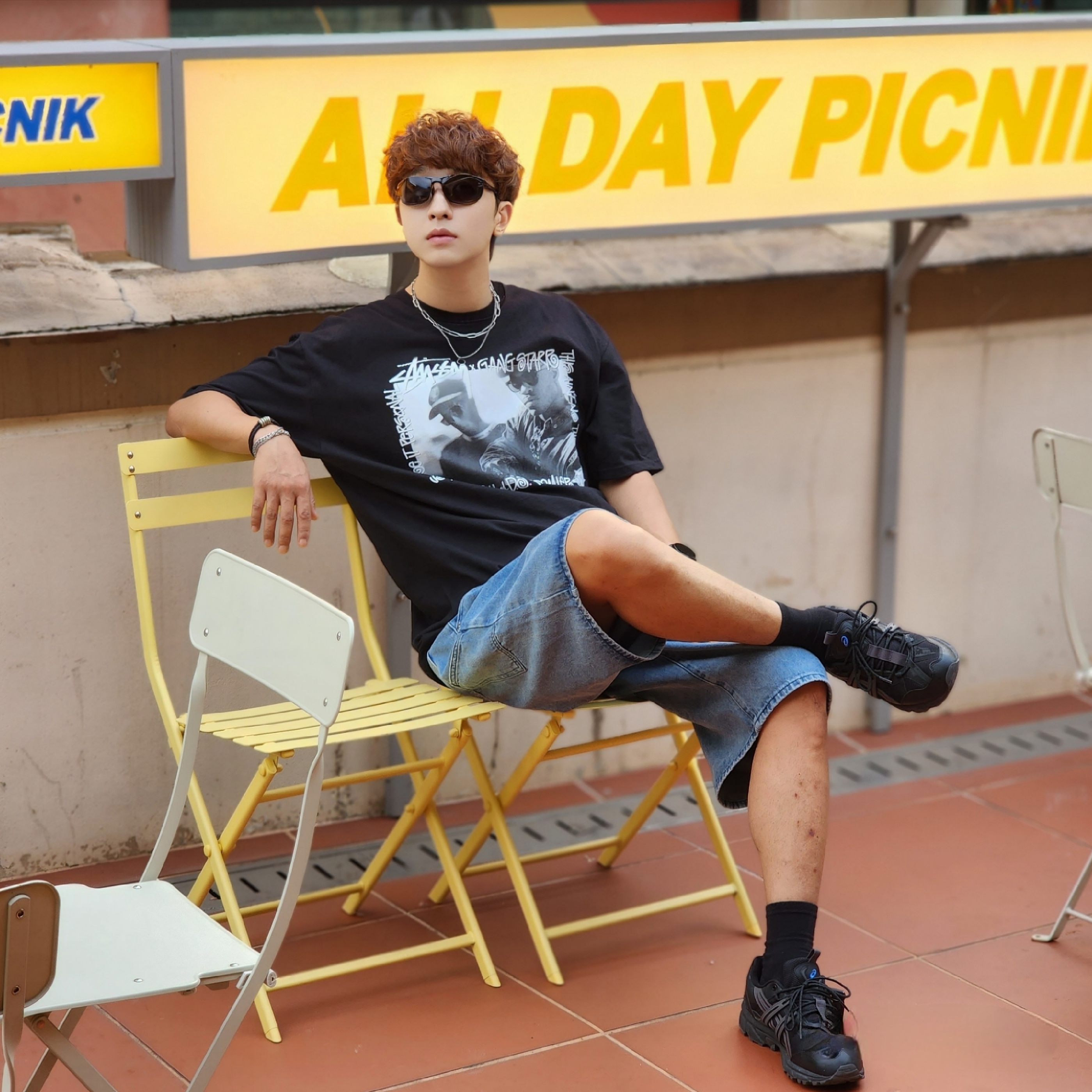 Stussy x Gang Starr Take It Personal T-Shirt Black, Asics Gel-Sonoma 15-50 Black Obsidian Grey 착용 스타일 - 3