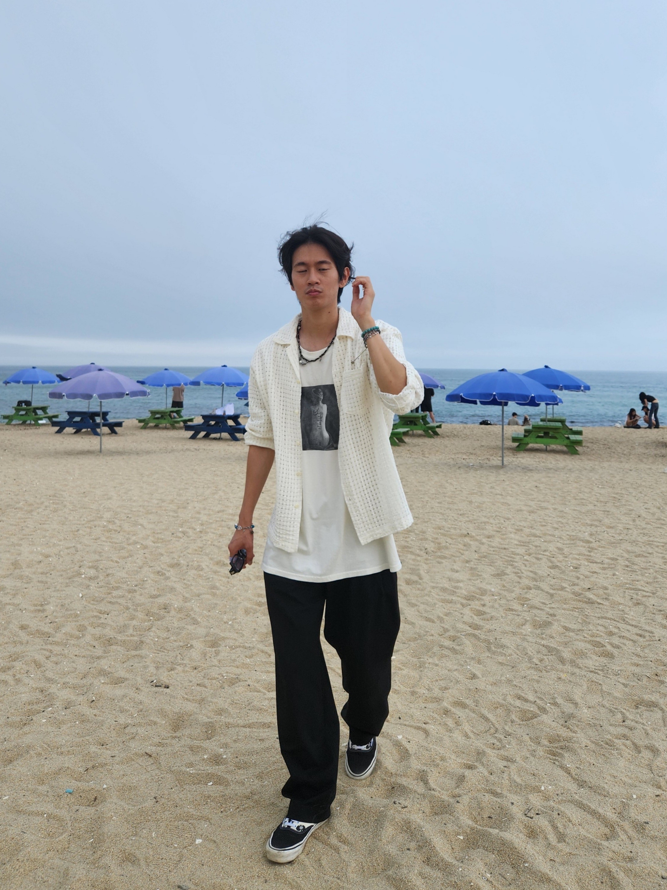 Stussy Le Violon Pigment Dyed T-Shirt Natural, Vans Vault x Wacko Maria OG Authentic LX Classic White 착용 스타일 - 2