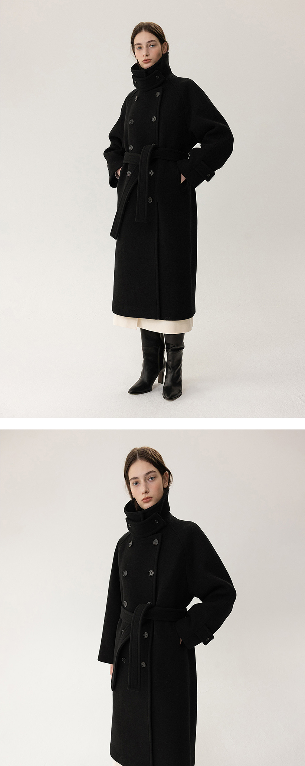 킨더살몬 우먼 메디슨 더블 코트 블랙 - FW23 | KINDERSALMON | KREAM