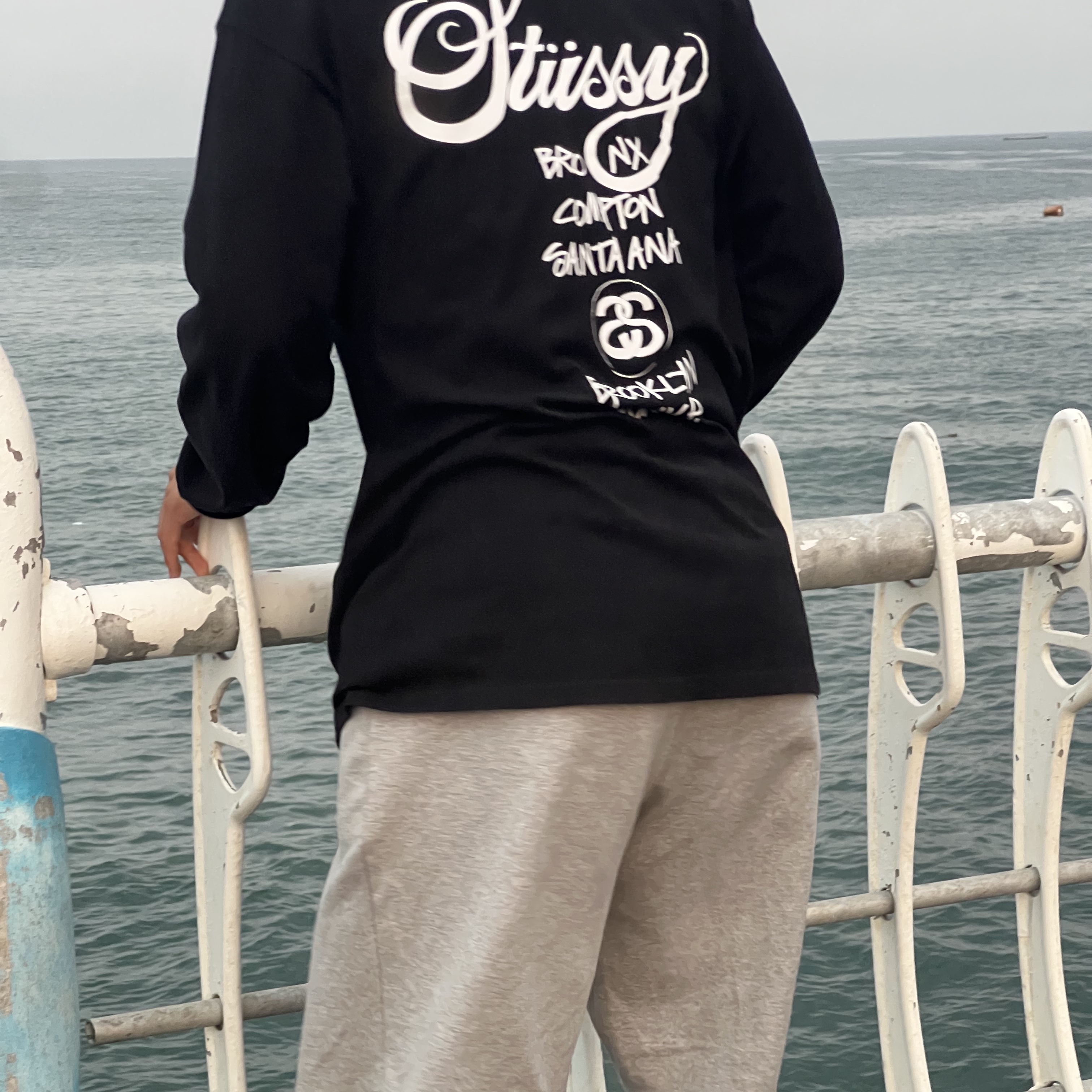 Stussy World Tour LS T-Shirt Black 착용 스타일 - 2
