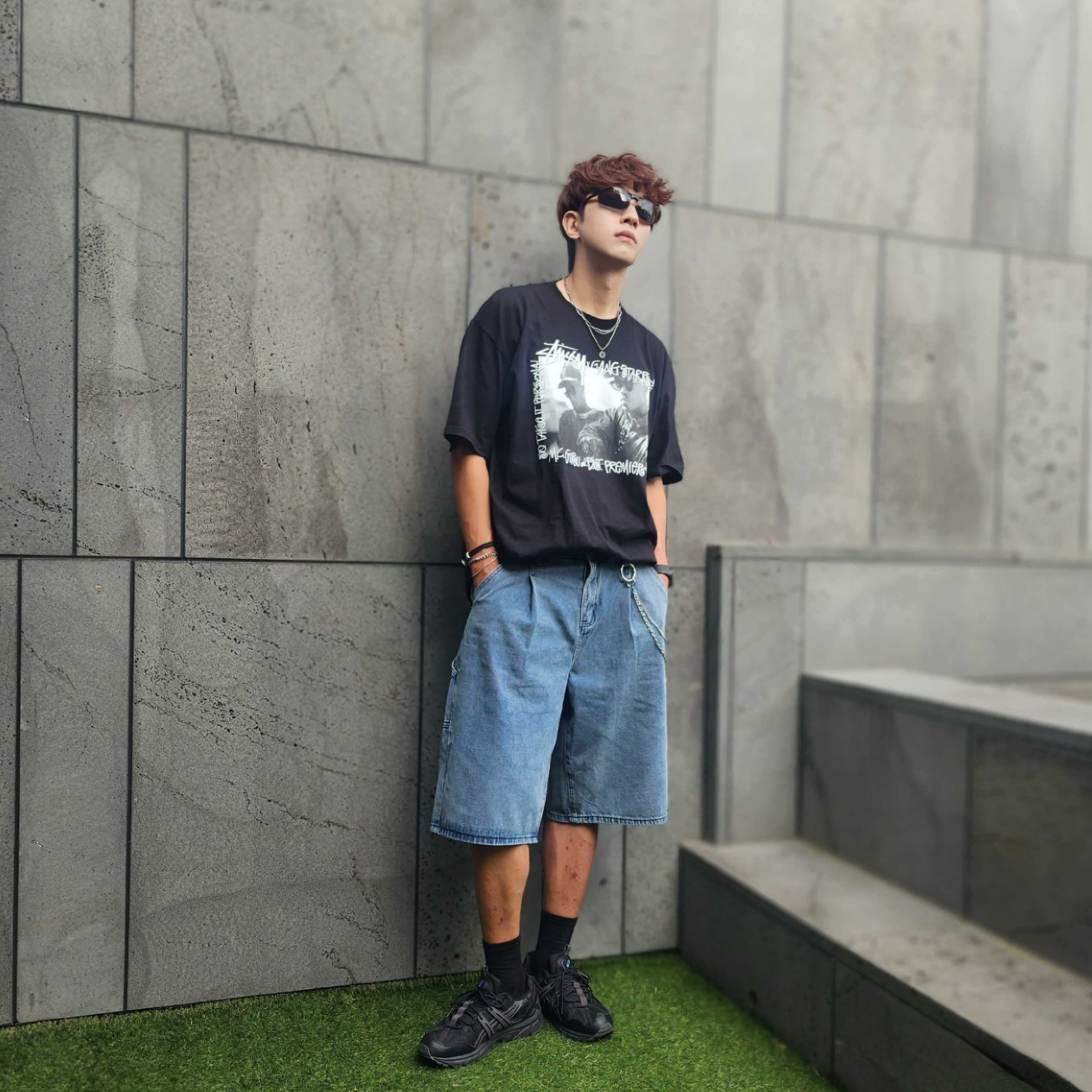 Stussy x Gang Starr Take It Personal T-Shirt Black, Asics Gel-Sonoma 15-50 Black Obsidian Grey 착용 스타일 - 5