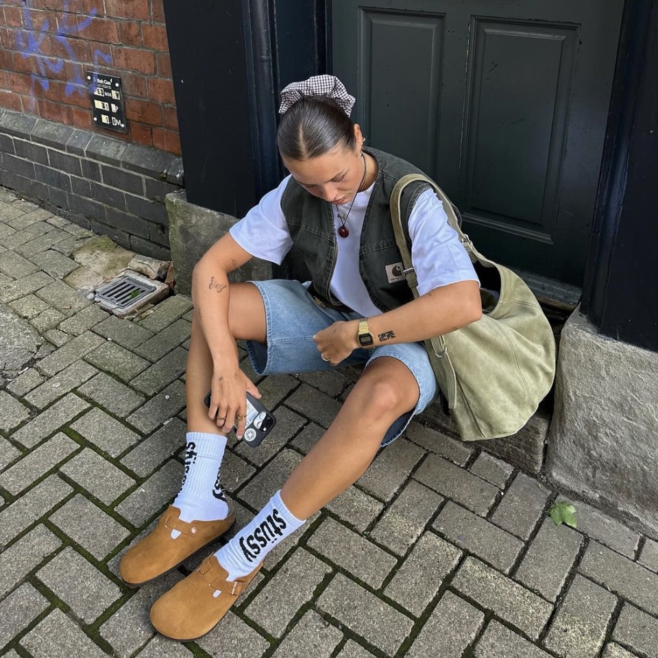 Stussy Helvetica Crew Socks White Black, Birkenstock Boston Soft Footbed Mink - Regular 착용 스타일