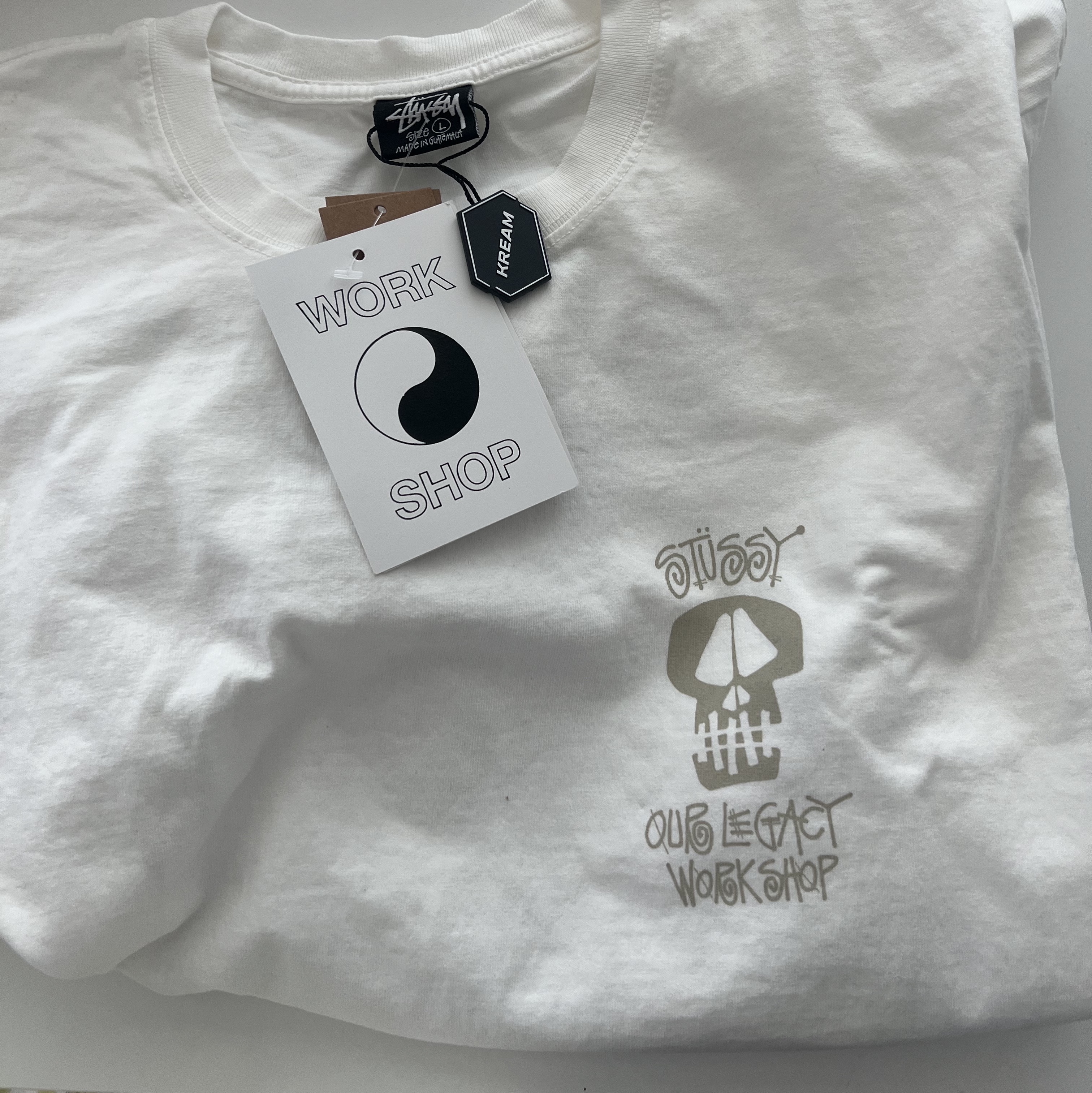 Stussy x Our Legacy Work Shop Surf Skull Pigment Dyed T-Shirt Natural 착용 스타일