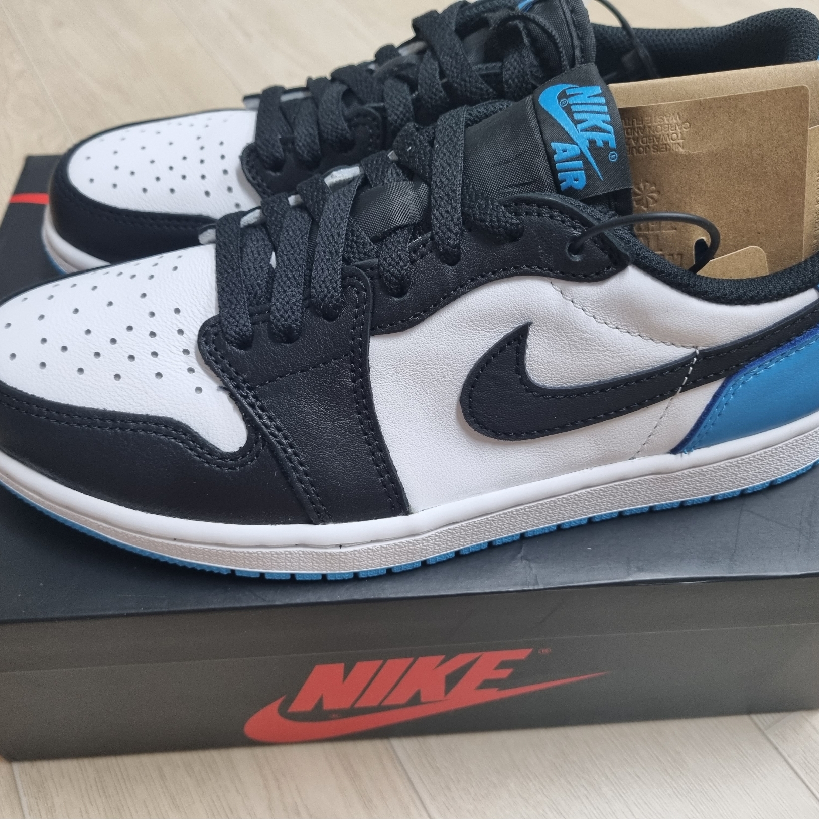 Jordan 1 Retro Low OG Black and Dark Powder Blue 착용 스타일