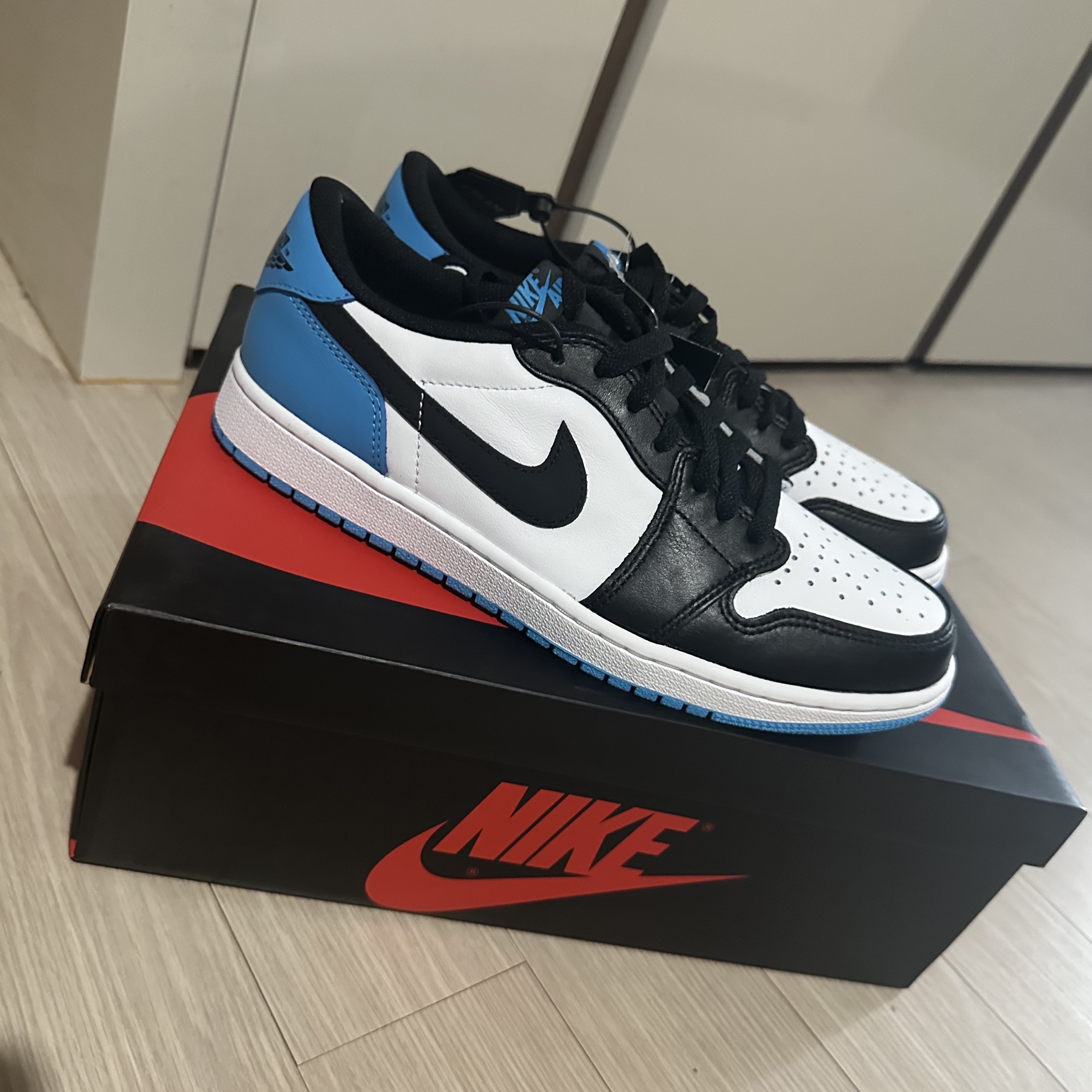 Jordan 1 Retro Low OG Black and Dark Powder Blue 착용 스타일