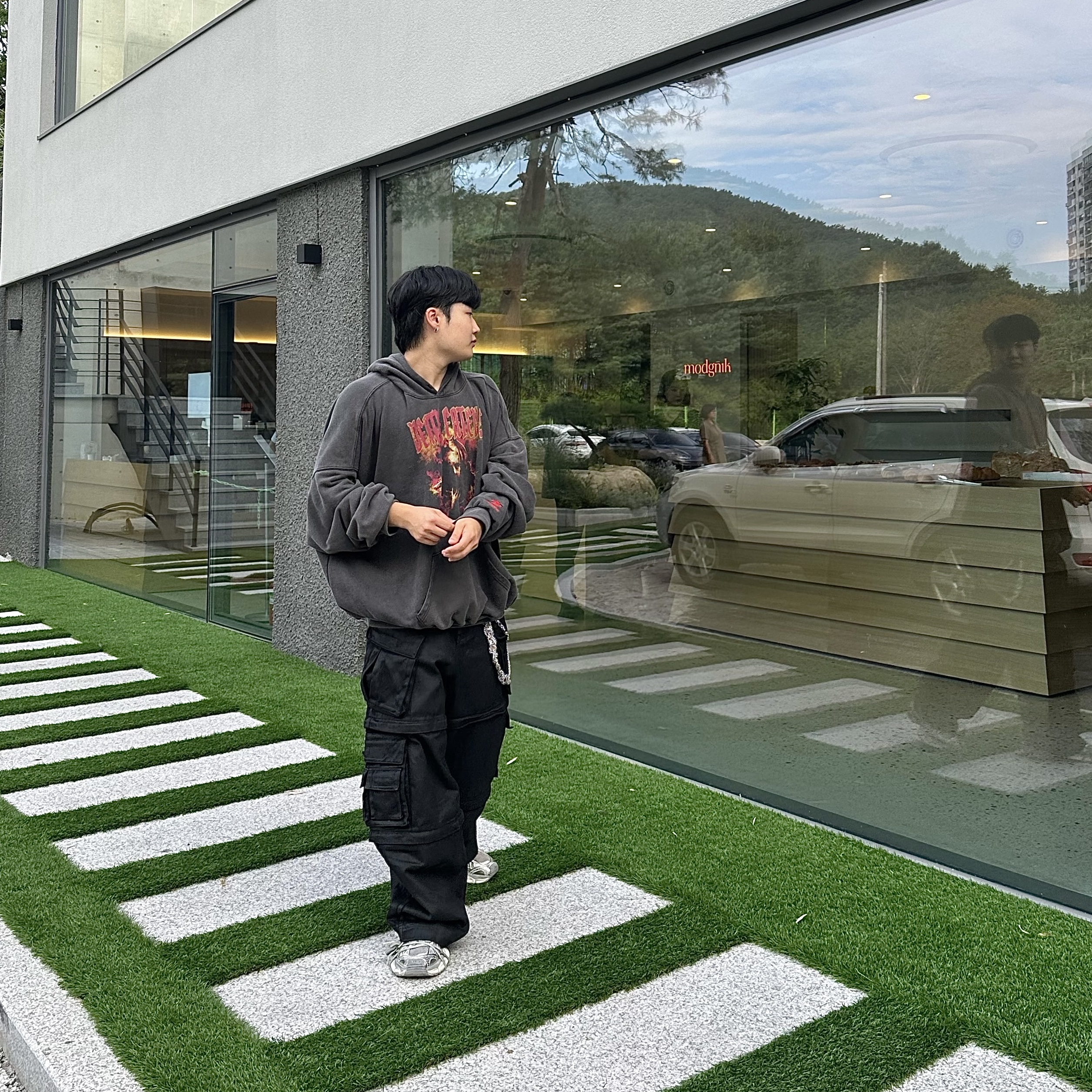Project G/R Oversized Convertible Cargo Pants Coated Black, Undermycar Death Eaters Oversized Hoodie Fiesta - 23FW 착용 스타일 - 4