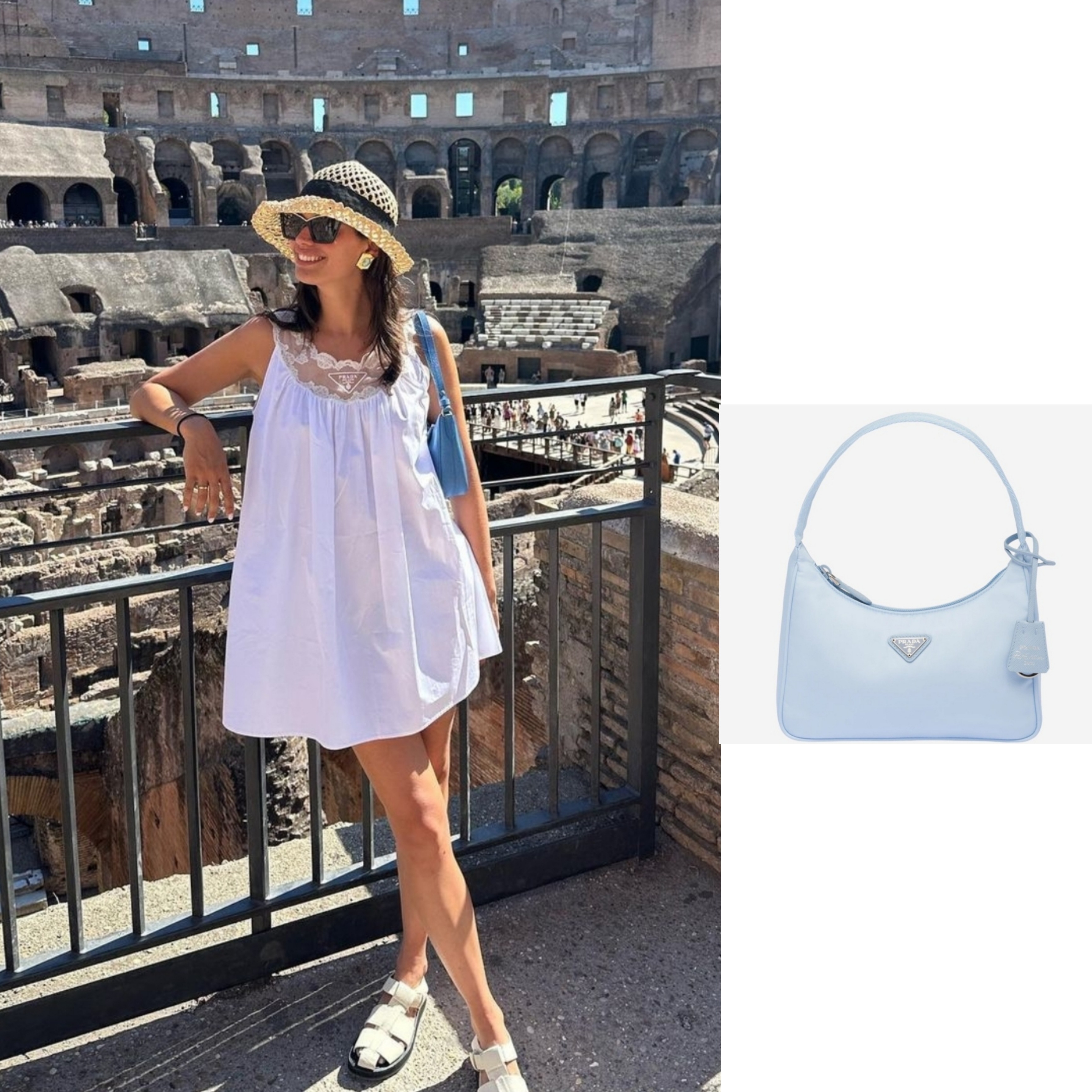 Prada Re-Nylon Re-Edition 2000 Mini Bag Light Blue 착용 스타일
