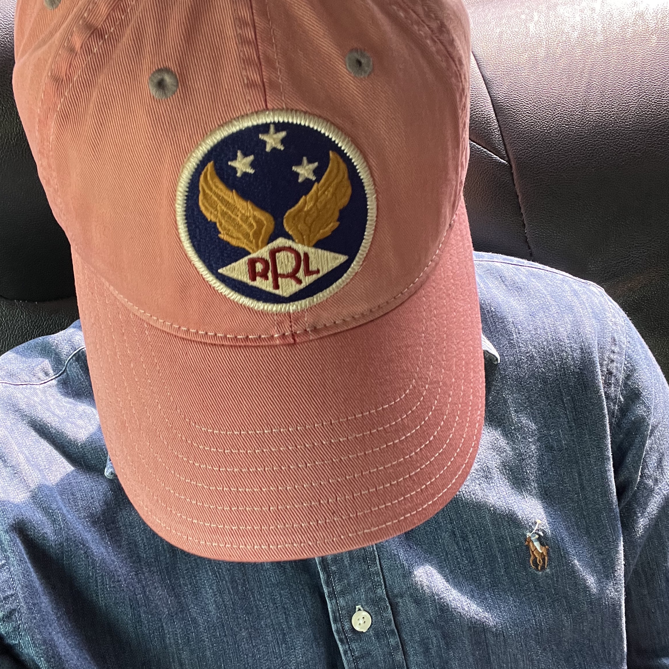 Double RL Garment Dyeing Twill Ball Cap Red 착용 스타일