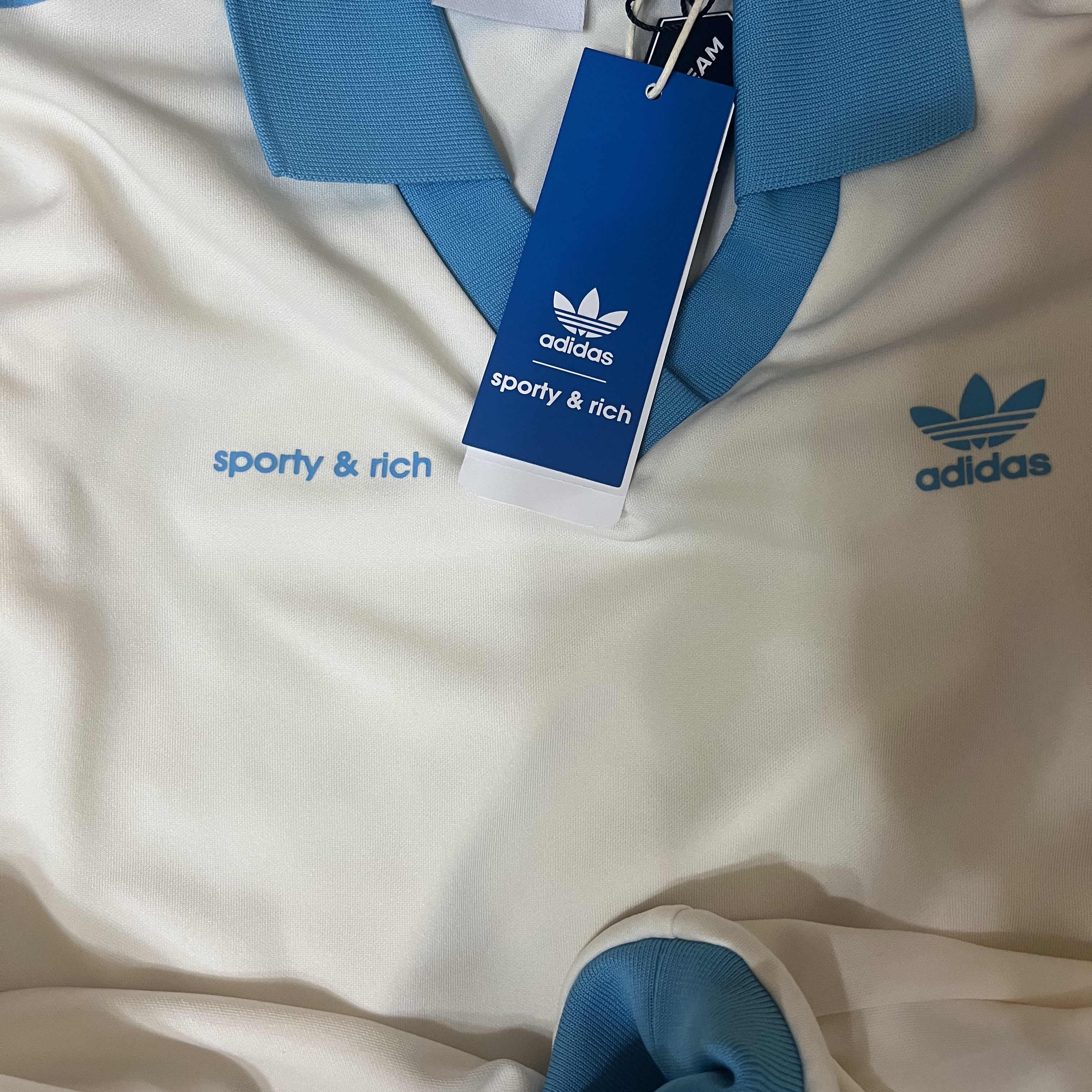 (W) Adidas x Sporty & Rich Long Sleeve Football Jersey Cream White - KR Sizing 착용 스타일