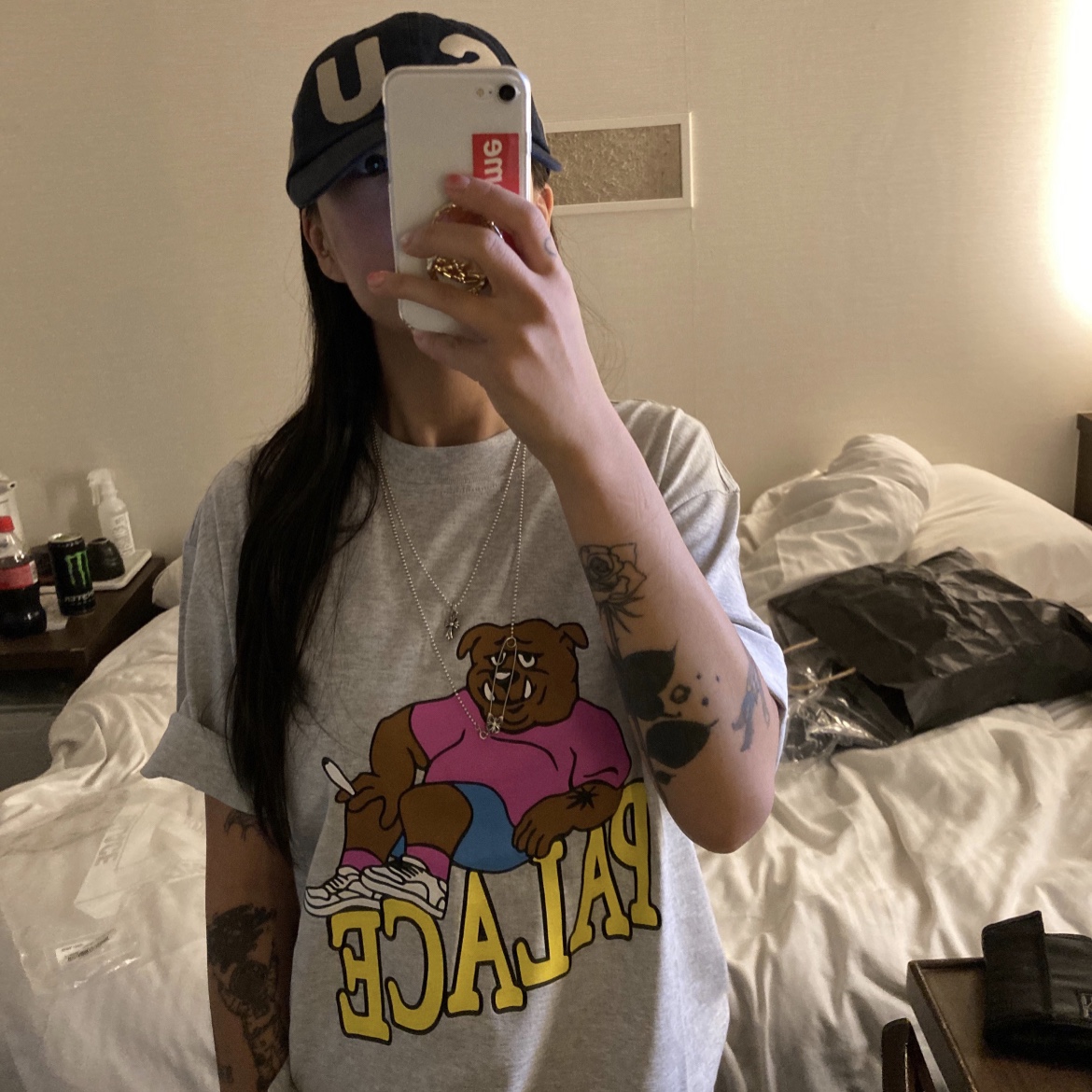 Palace Doghouse T-Shirt Grey Marl - 23FW 착용 스타일