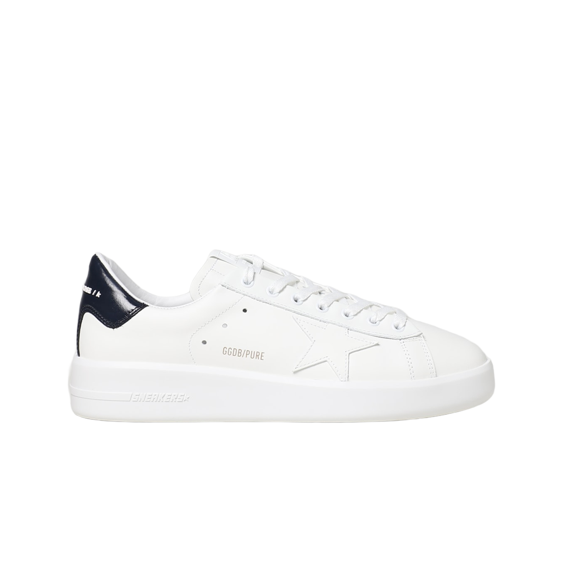 골든구스 퓨어스타 화이트 블루 샤이니 레더 힐 탭 스니커즈(Golden Goose Purestar White Blue Shiny Leather Heel Tab Sneakers) - 1
